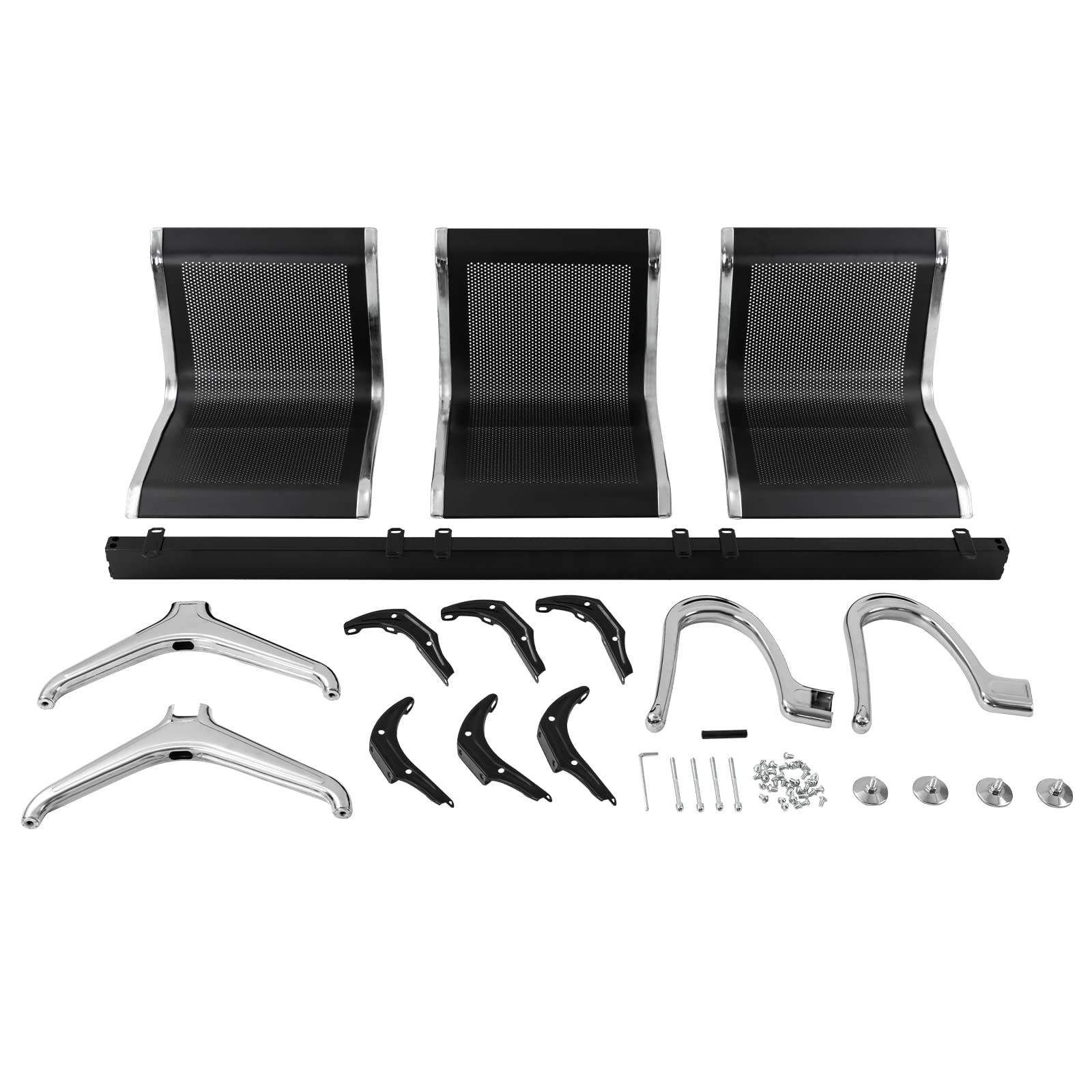 5-Seat Reception Chairs for Office & Airport Waiting Areas - Black