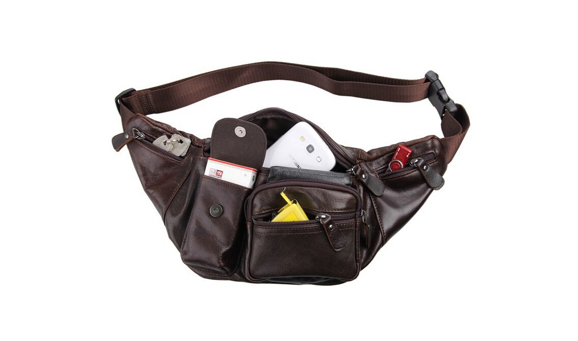 Premium Genuine Leather Unisex Hip Bag - Waist Pack for Men & Women, Cycling Belt Bag with Phone & Key Holder (Model 7210, BRAUN) - Perfect for Outdoor Activities, Travel, and Daily Commute