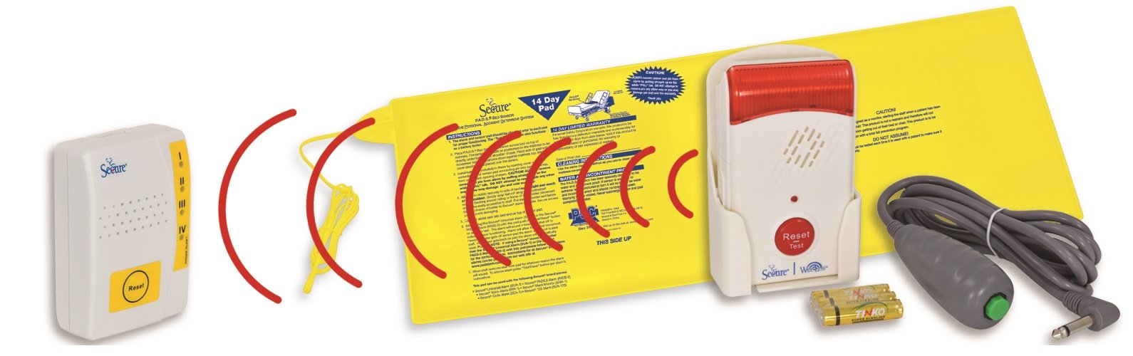 Secure Wireless Bed Alarm System with Nurse Call Button & Bed Sensor Pad - Elderly Fall Prevention & Caregiver Pager - Batteries Included - Ideal for Nursing Homes, Home Care & Hospital Patient Safety