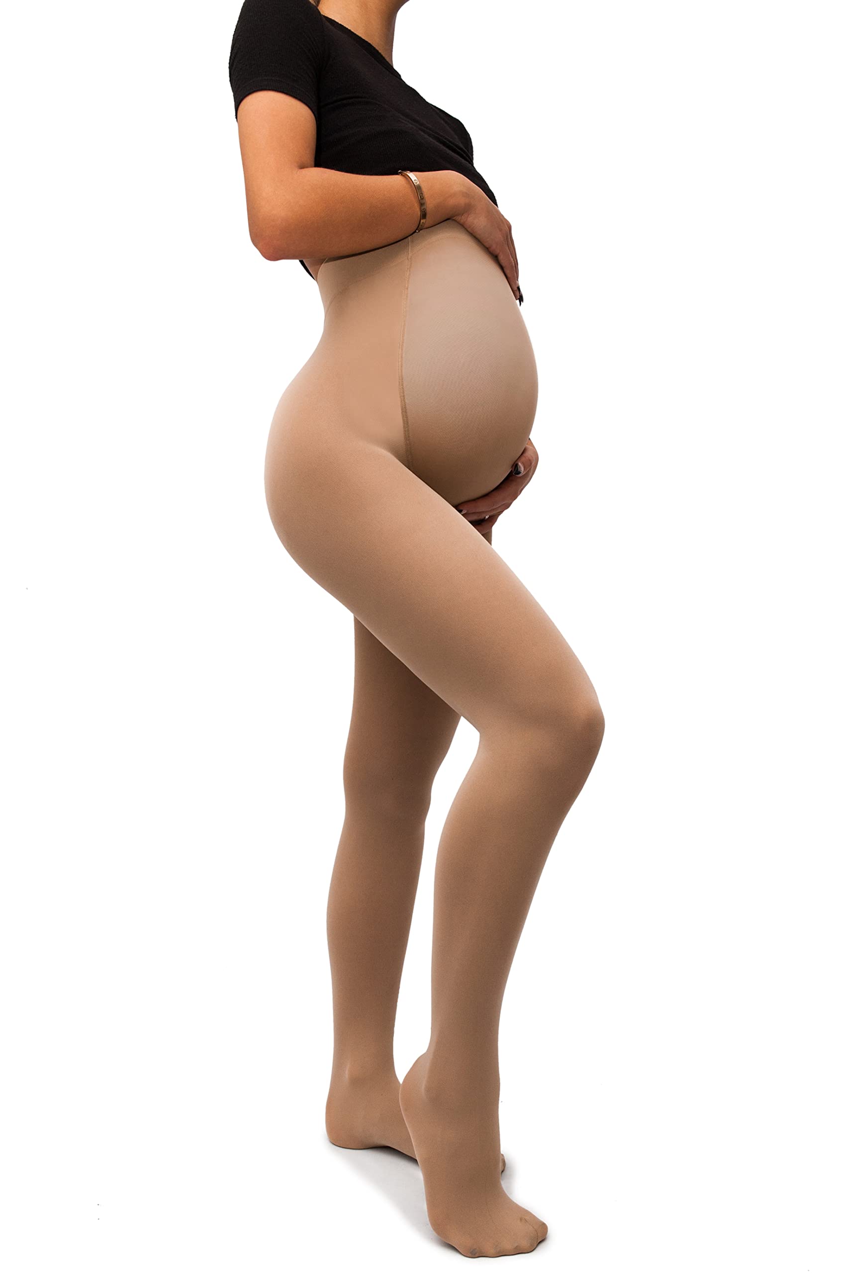 Sofsy Women's Opaque Maternity Tights - Stretchy Pregnancy Pantyhose 50 Den Comfortable Support for Expecting Moms [Made in Italy] - Perfect for Work, Yoga & Everyday Wear During Pregnancy