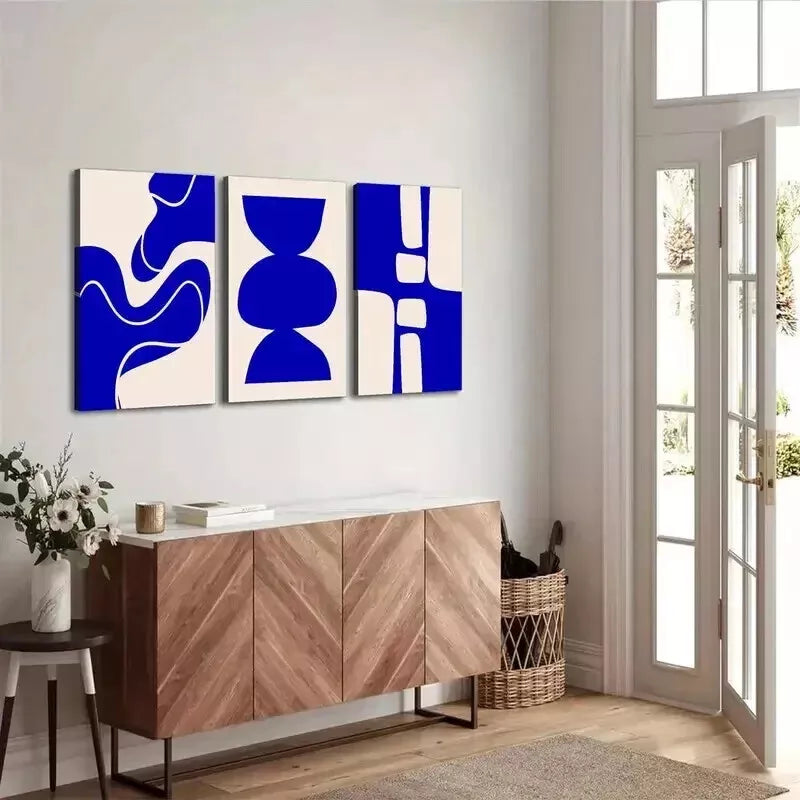 3-Piece Minimalist Abstract Art Set - Bright Blue Canvas Wall Decor (50x70cm) | High Quality Framed Print | Australian Made | Ready to Hang | Perfect for Living Room, Bedroom & Office Decor