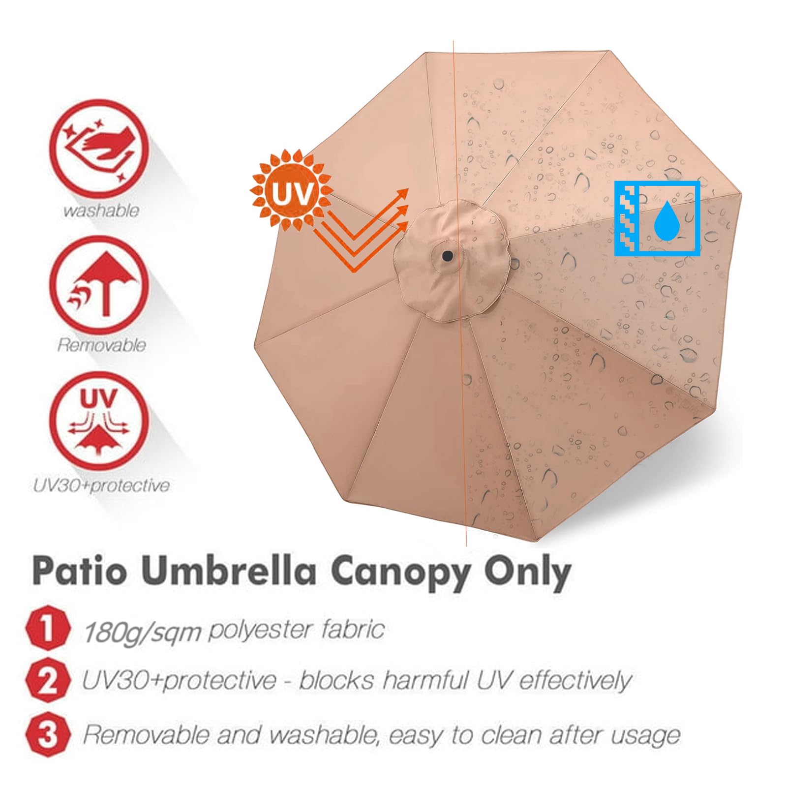 9ft Replacement Canopy for Patio Umbrella - Outdoor Table Market Umbrella Top with 8 Ribs - Perfect for Backyard, Garden, and Poolside Shade