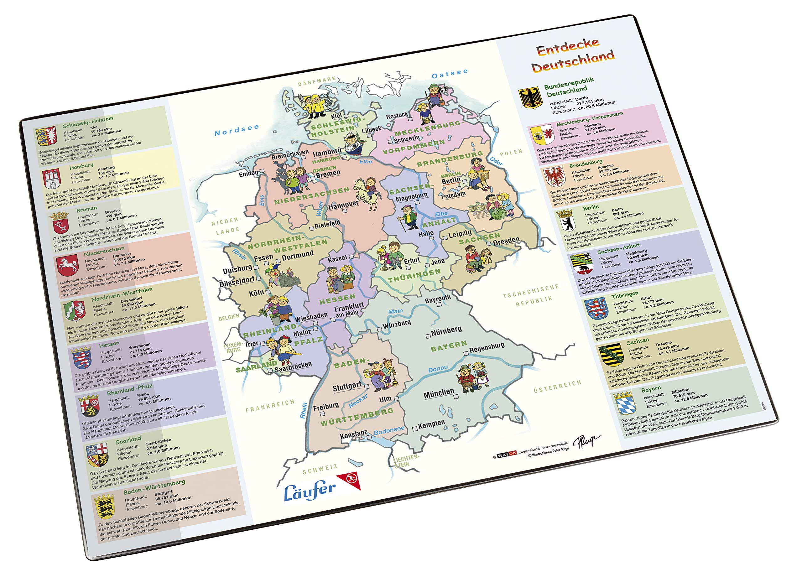 Runner 45346 Germany Map Desk Mat - 40 x 53 cm Non-Slip Office Mat for Home & Work - Perfect for Geography Lovers & Travel Enthusiasts