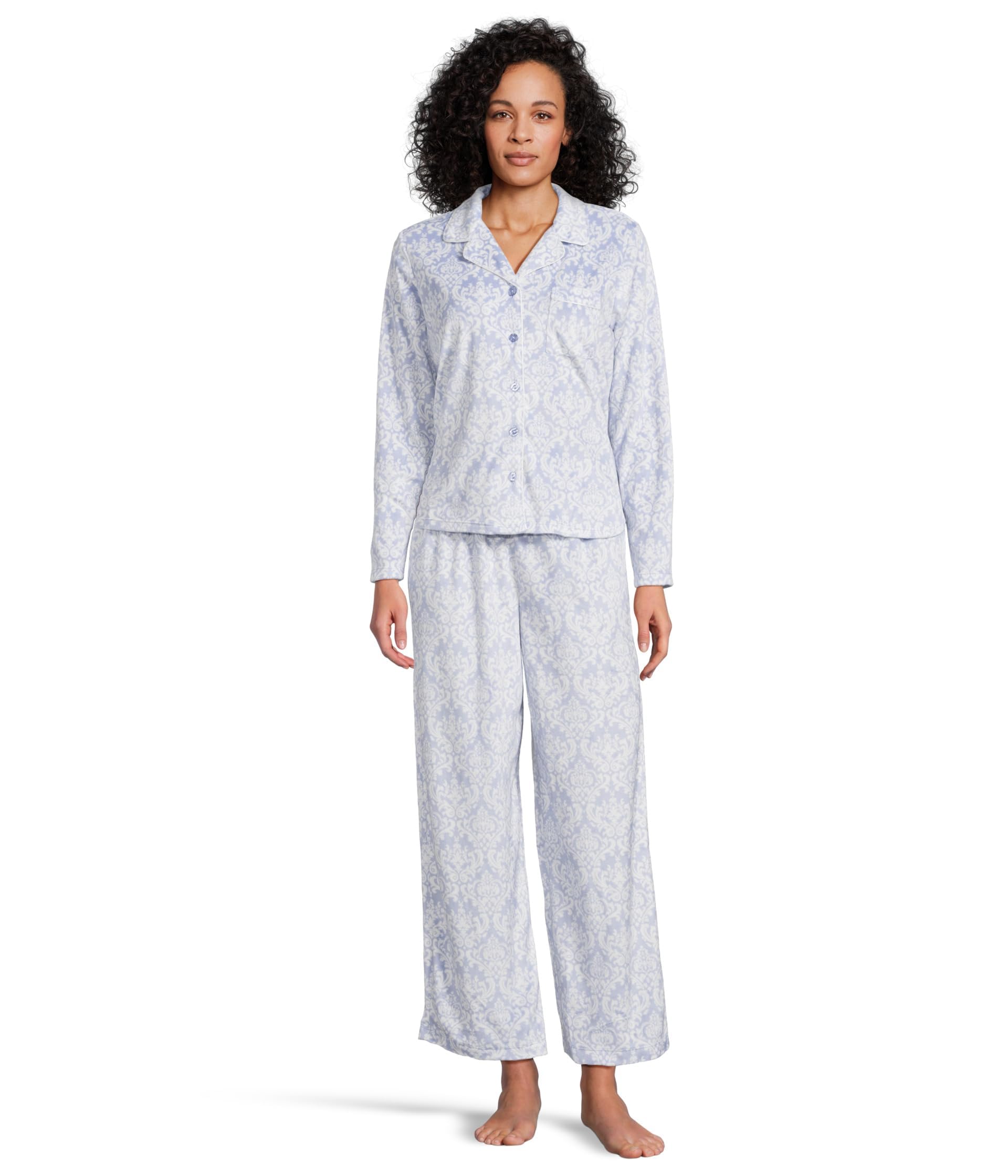 Karen Neuburger Petite Minky Fleece Long Sleeve Pajama Set with Socks - Cozy Women's Sleepwear for Winter Nights & Lounge Wear