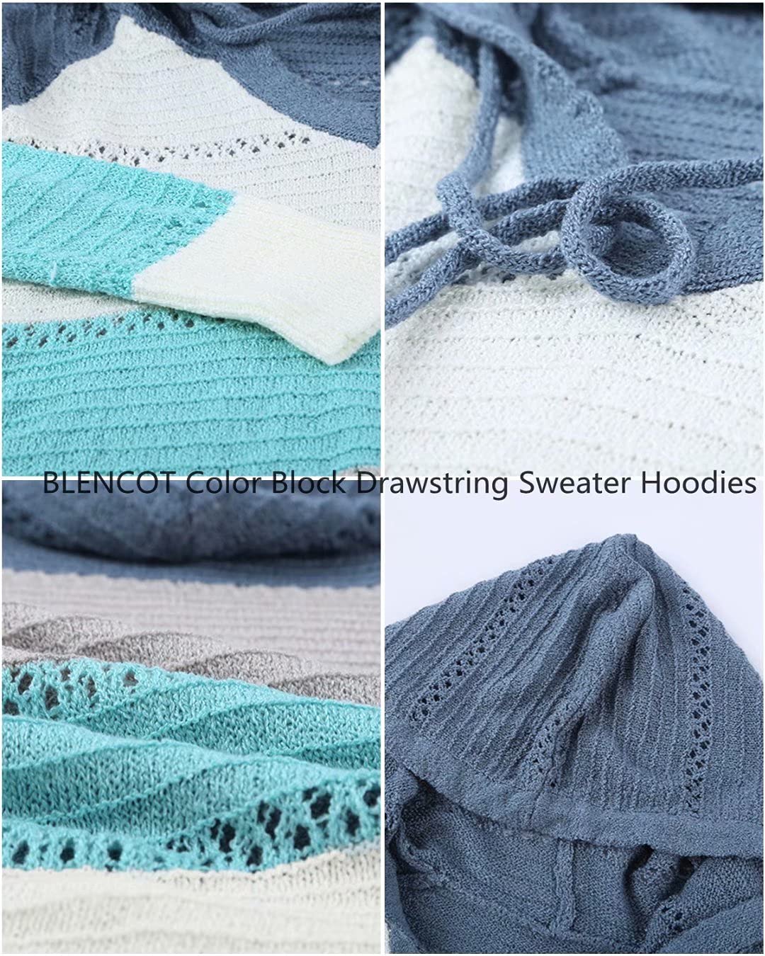 BLENCOT Women's Color Block Crochet Striped Hooded Sweater - Lightweight Drawstring Pullover Hoodie Trendy Sweatshirt for Casual Wear, Fall Fashion & Street Style Outfits