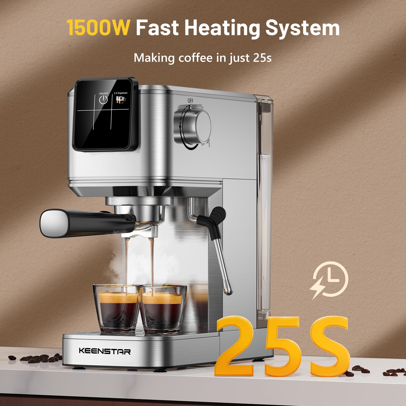20Bar Espresso Coffee Machine with Rapid Cold Brew & Steam Wand - Touch Screen, 37oz Water Tank - Perfect for Latte, Cappuccino & Iced Coffee - Ideal Gift for Coffee Lovers (Home, Office, Cafe Use)