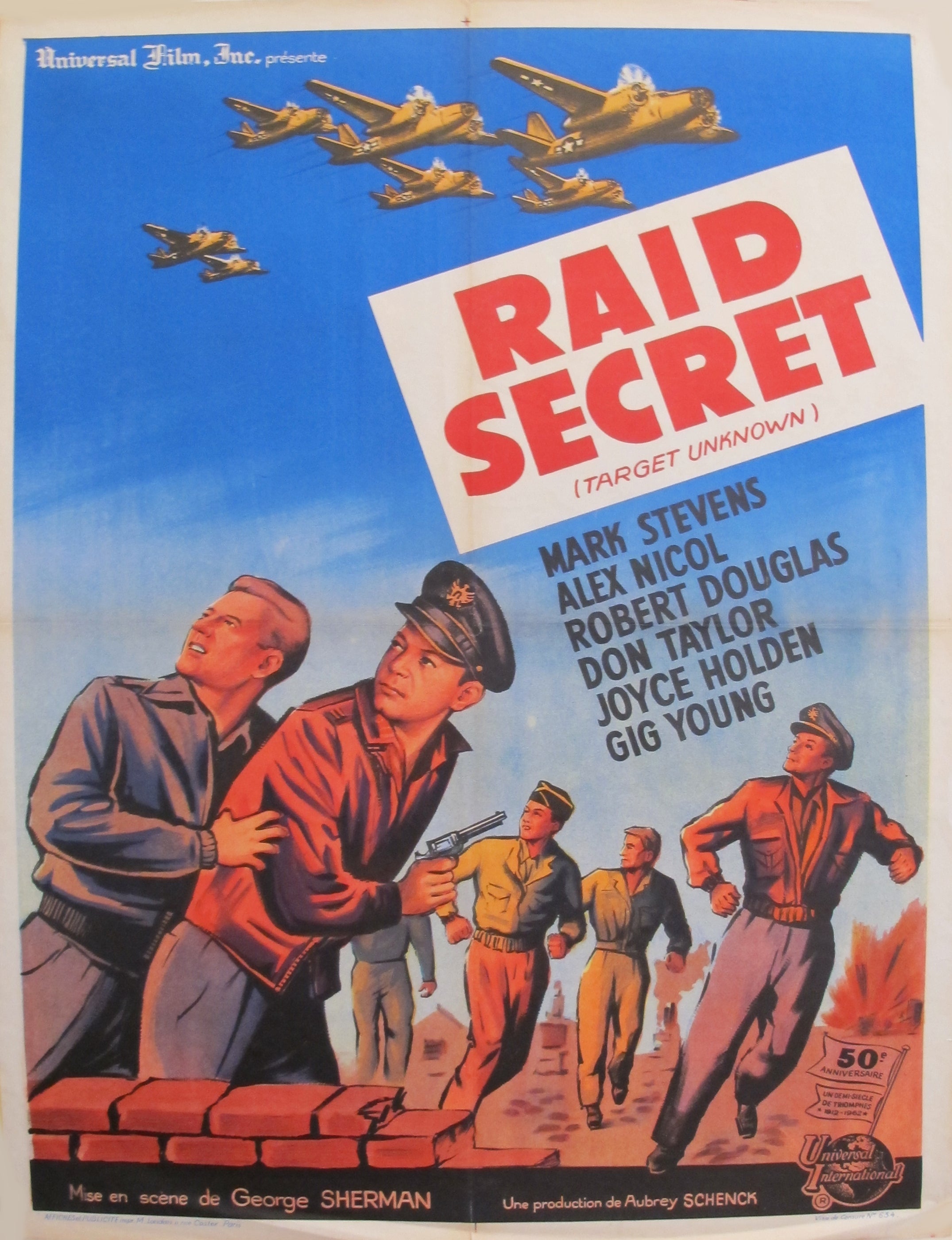 1951 Vintage American WWII Movie Poster - Raid Secret War Film Collectible for Home Theater & Man Cave Decor