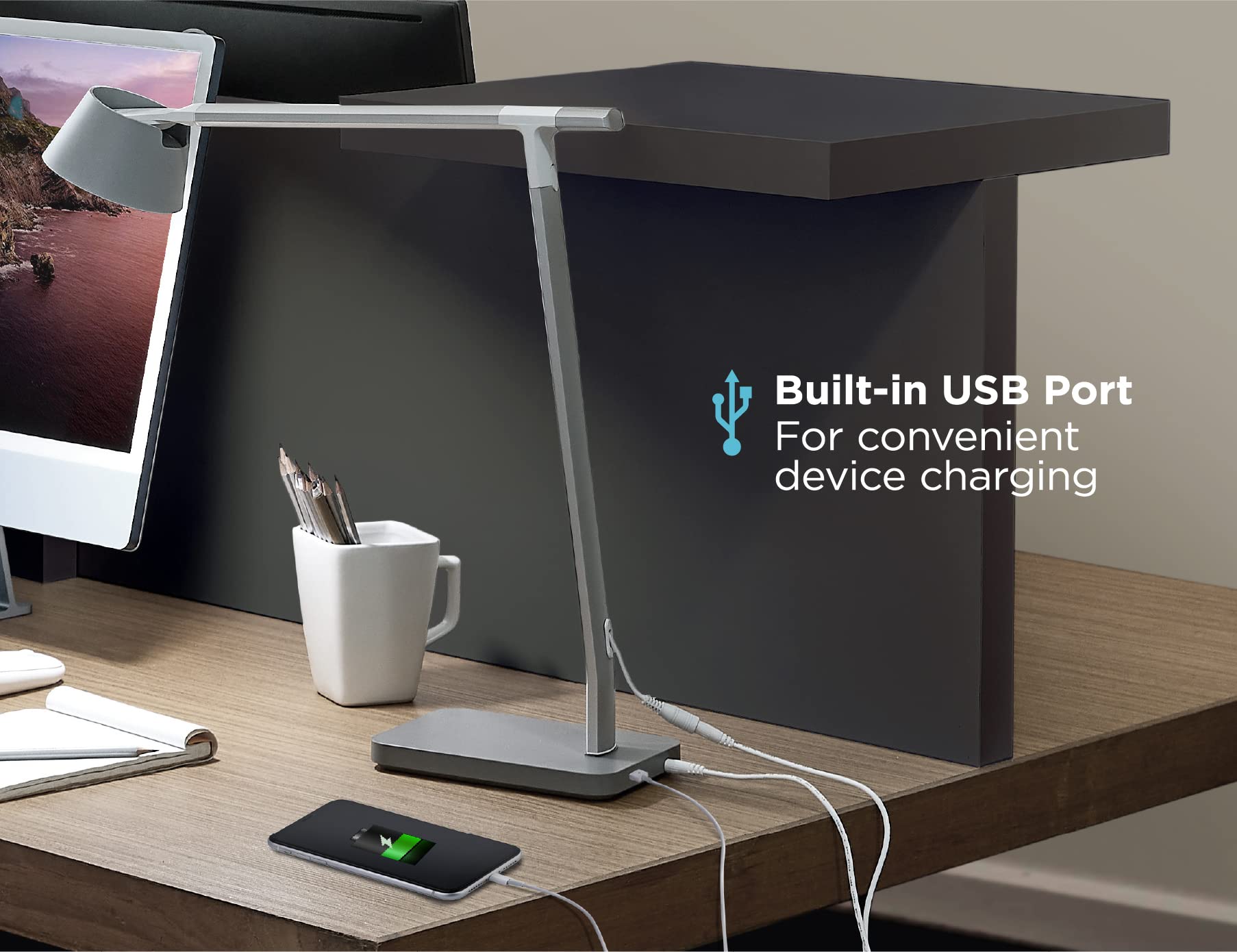 BLACK+DECKER Verve Designer Desk Lamp with USB Charging Port - 16 Million RGB Colors & True White LED Light for Home Office, Gaming, and Study - Adjustable Modern Task Lighting with Smart Control