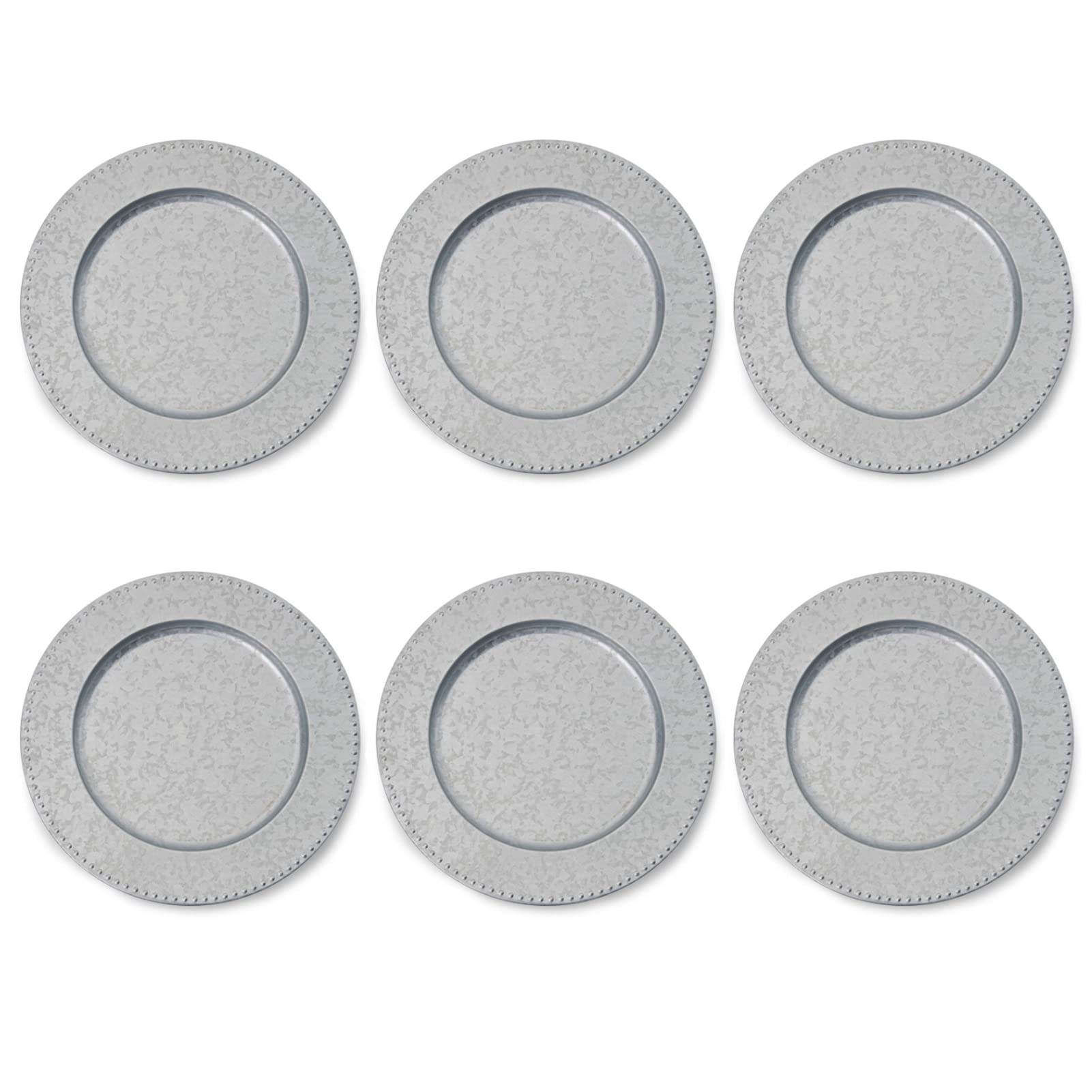 KX-WARE 13-inch Silver Galvanized Steel Beaded Charger Plates - Set of 6 Elegant Dinnerware for Wedding, Party & Formal Dining Decor