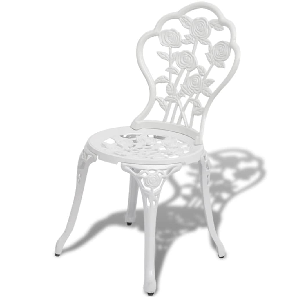 vidaXL 3-Piece White Outdoor Patio Bistro Set with Round Table & 2 Chairs - Durable Cast Aluminum Top & Iron Legs with Floral Design - Perfect for Garden, Balcony or Backyard Dining