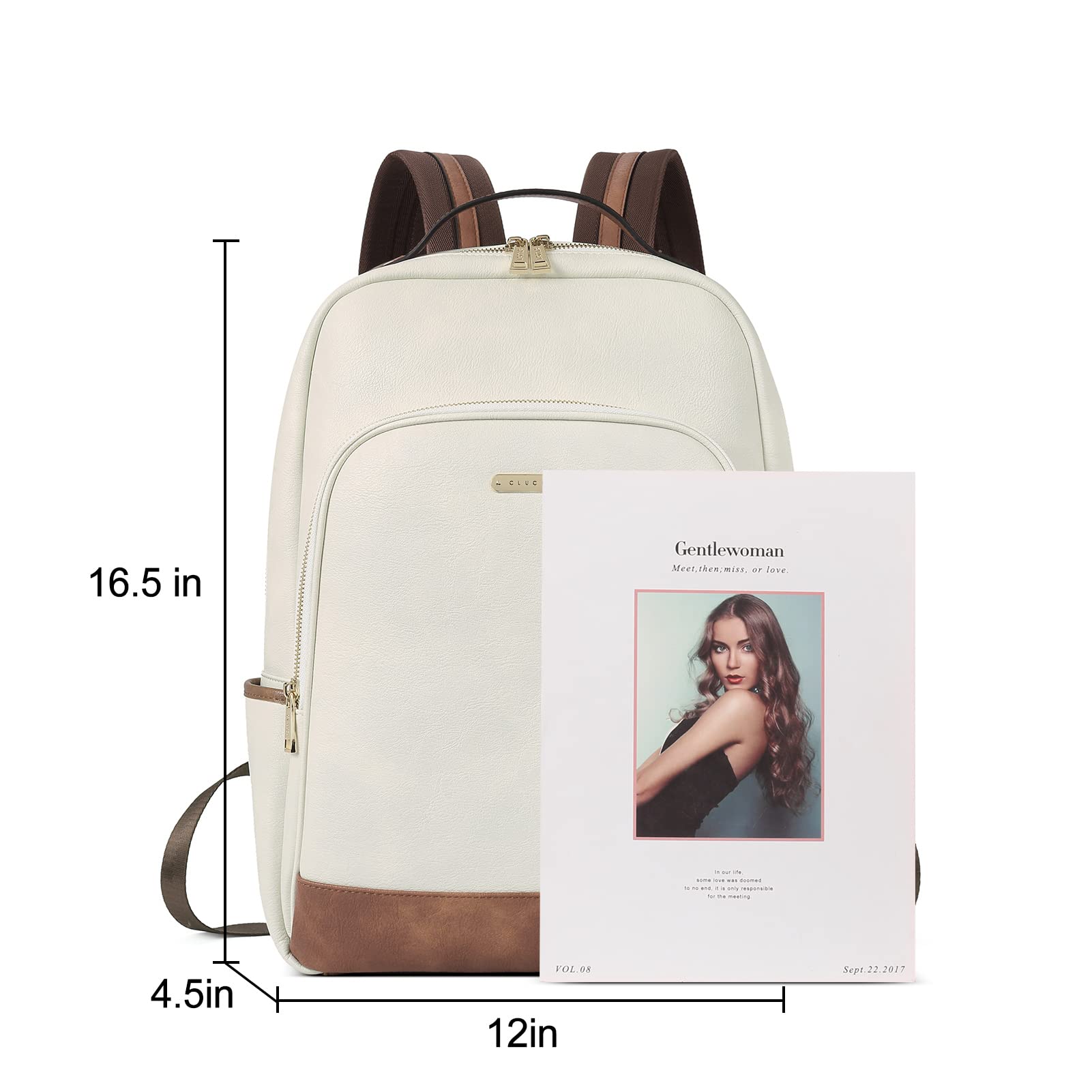 CLUCI Women's Leather Backpack - 15.6 Inch Laptop Backpack Purse for Travel, Work & School - Stylish Casual Daypack with Airplane-Friendly Design in Beige & Brown | Perfect for Commuting, Business Trips & College