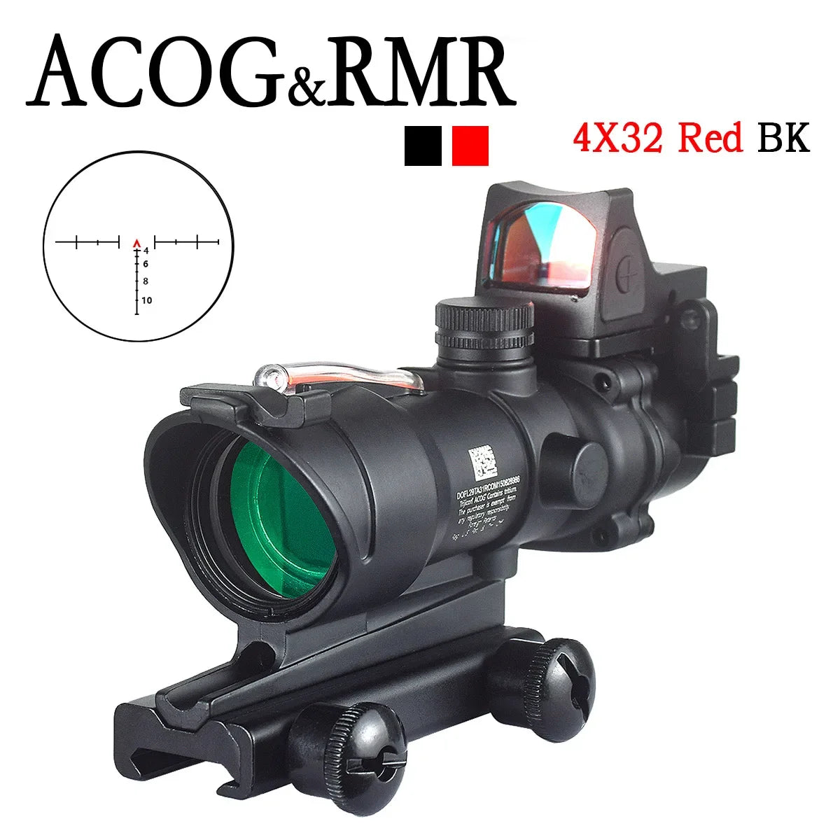 Trijicon ACOG 4X32 RMR Red Dot Sight Scope - Green Cross Fiber Optic Illuminated Rifle Scope with Glass Etched Reticle - Perfect for Tactical Shooting, Hunting & Military Use