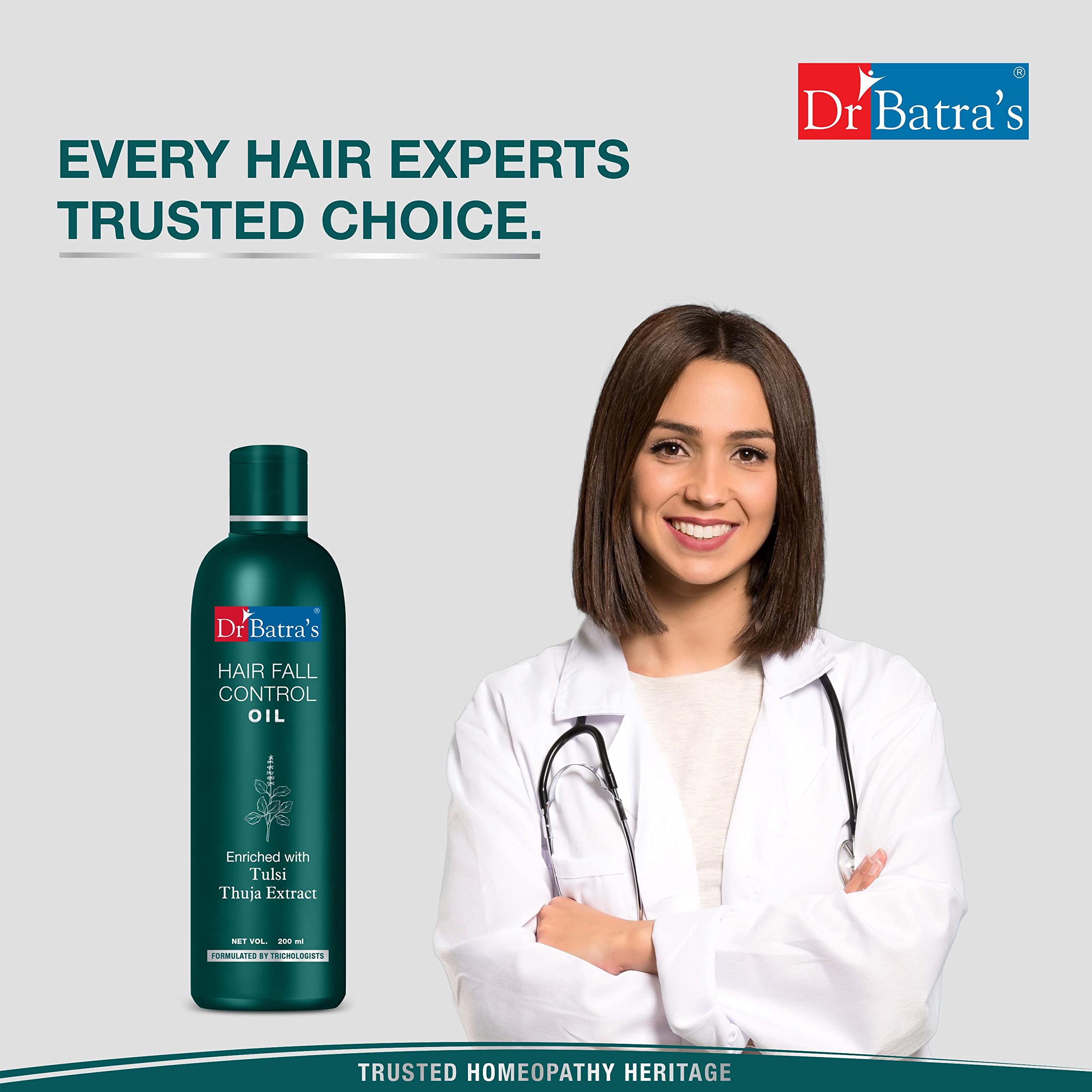 Dr Batra's Hair Fall Control Oil - Natural Hair Growth Treatment with Thulsi, Brahmi & Thuja - Scalp Nourishment for Damaged Hair - Promotes Healthier Hair & Reduces Hair Loss (200ml) - Perfect for Daily Hair Care Routine & Scalp Massage