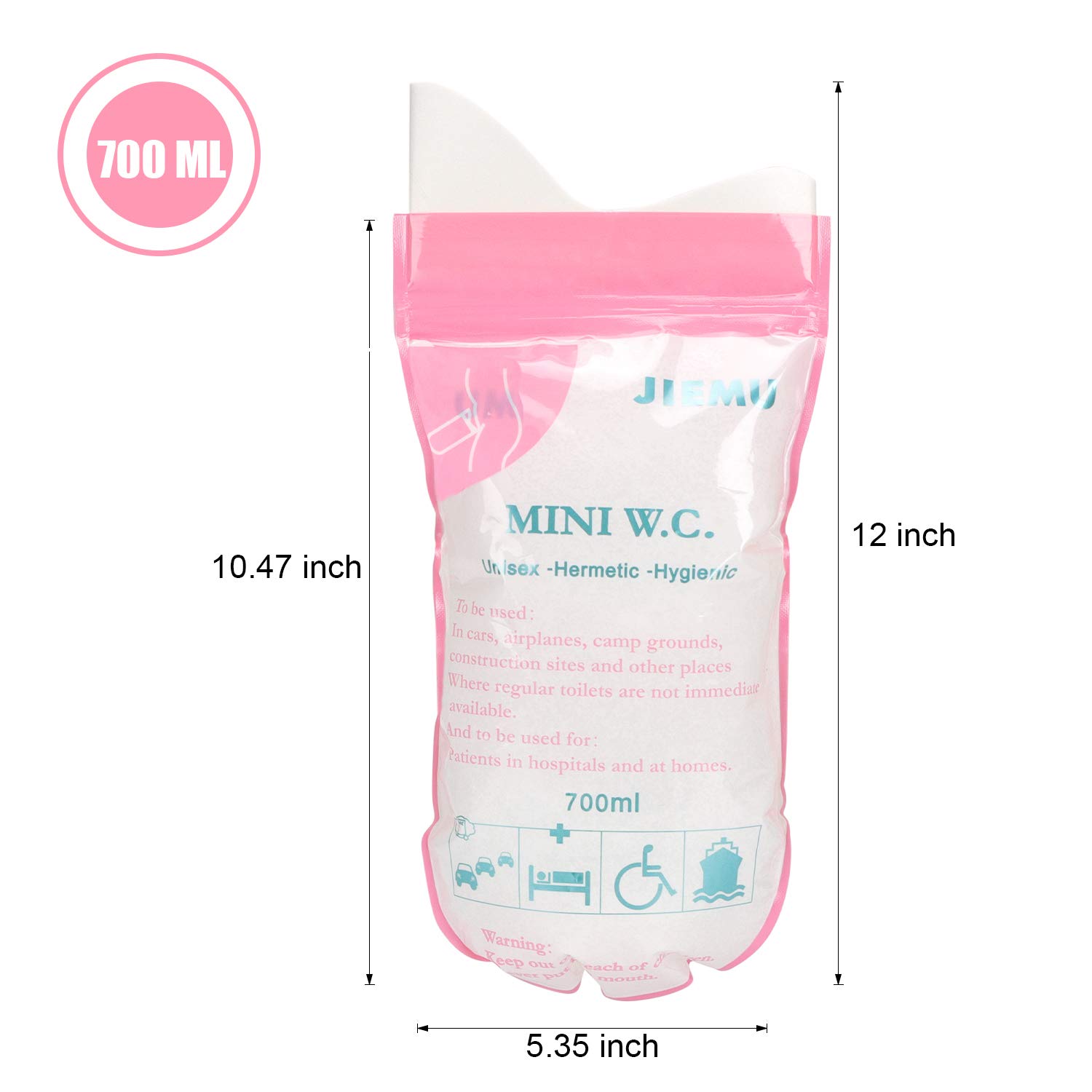 8 Pack Disposable Urine Bags for Travel & Emergency - Portable Pee Bags for Camping, Traffic Jams, Hospitals - Unisex Design for Men, Women & Kids - Ideal for Road Trips, Outdoor Adventures & Medical Needs (Pink)