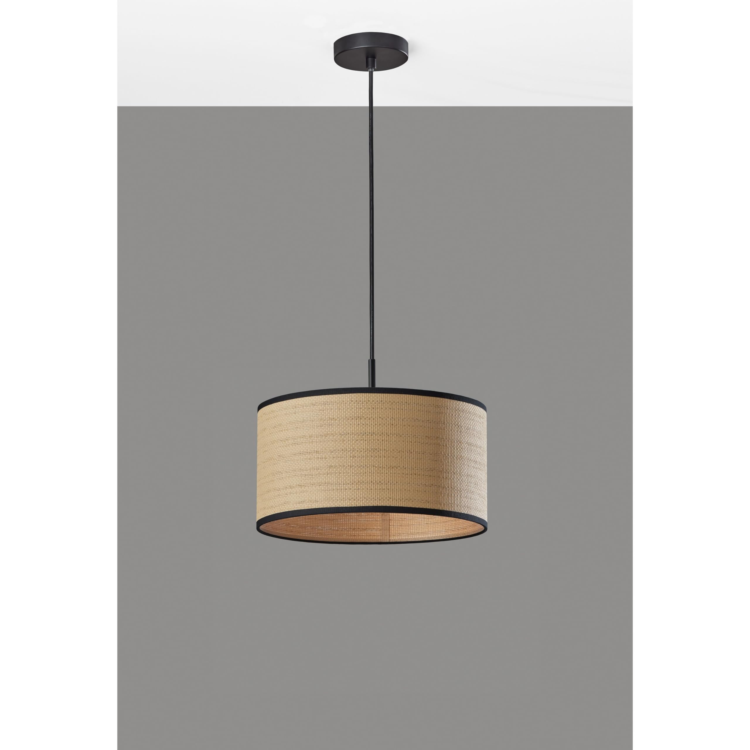 Adesso 4001-02 White Harvest Drum Pendant Light - Farmhouse Style Ceiling Fixture for Kitchen, Dining Room & Bedroom Lighting