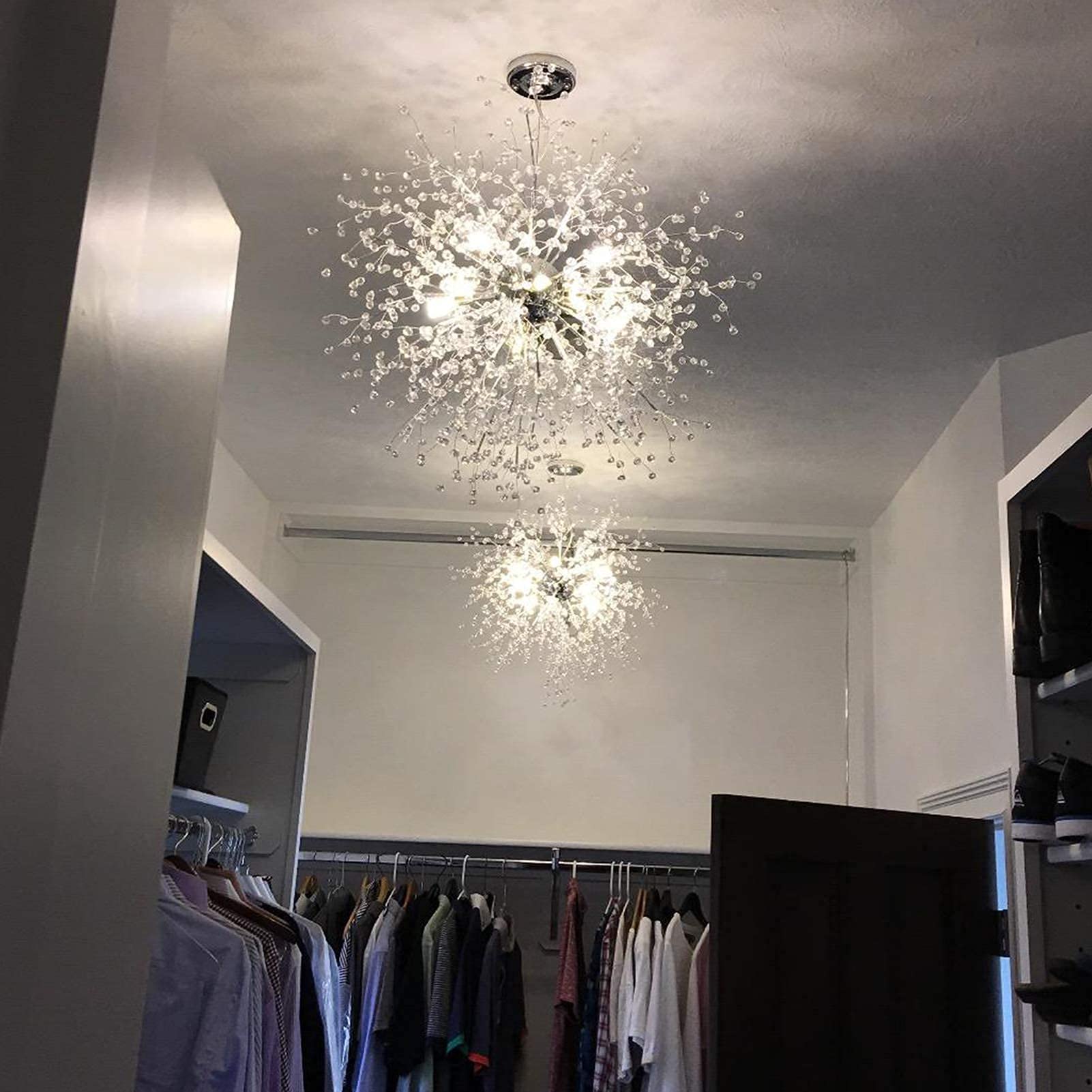 Modern Crystal Chandelier - Sputnik Firework LED Pendant Light Fixture for Bedroom, Kitchen Island, Dining Room & Hallway | Elegant Ceiling Lighting for Home Decor & Entryway