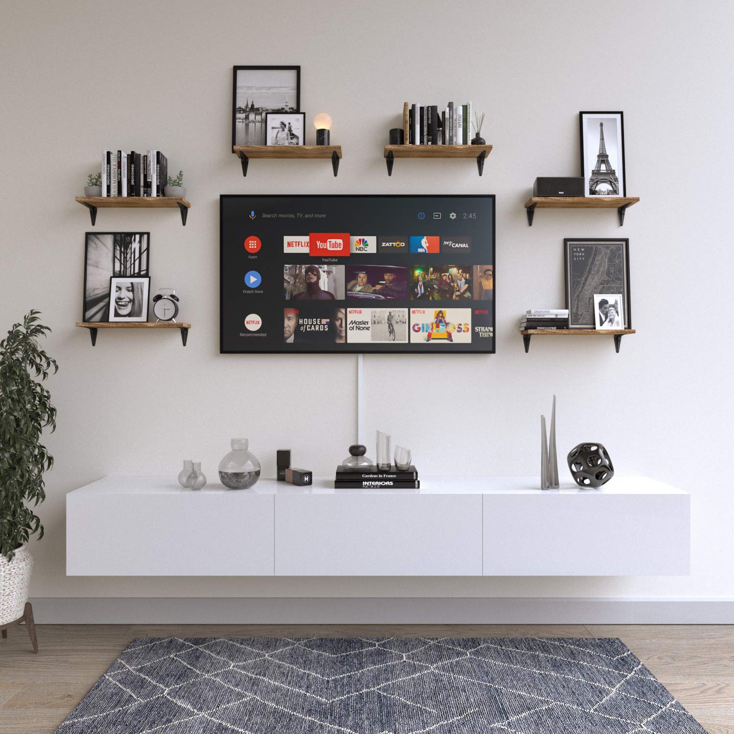 Wallniture Arras Floating Shelves Set of 6 - Rustic Wood Wall Shelves for Bedroom, Living Room & Office Decor - Perfect for Displaying Books, Photos & Decorative Items