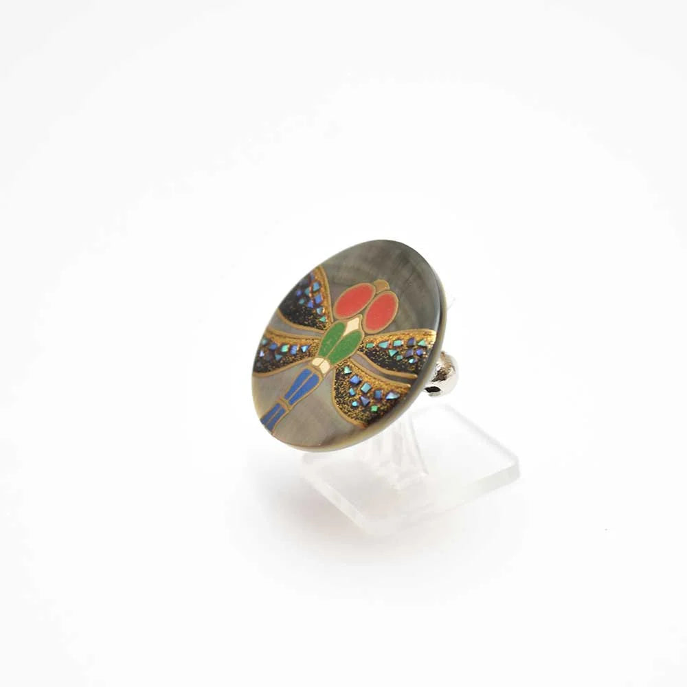 Handcrafted Japanese Maki-e Urushi Lacquer Brooch with Black Lip Oyster Pearl Shell - Dragonfly Design Traditional Jewelry | Perfect for Kimono Accessories, Formal Occasions & Unique Gift Ideas