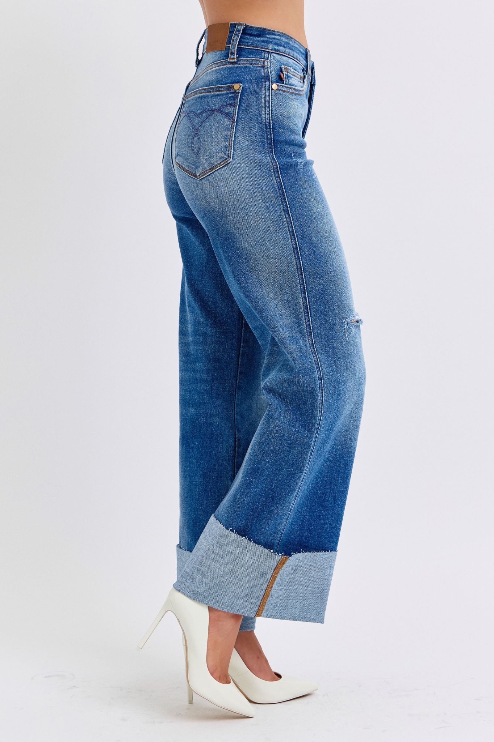 **Judy Blue Distressed High Waist Wide Leg Jeans for Women – Comfortable & Stylish Denim Pants for Casual Wear, Work & Everyday Outfits**