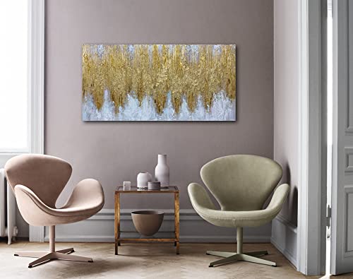 Tiancheng Art 24x48 Inch Hand-Painted Golden Oil Painting on Canvas - Framed Contemporary Wall Art for Home, Kitchen & Office Decor | Ready to Hang Living Room & Bedroom Wall Decor