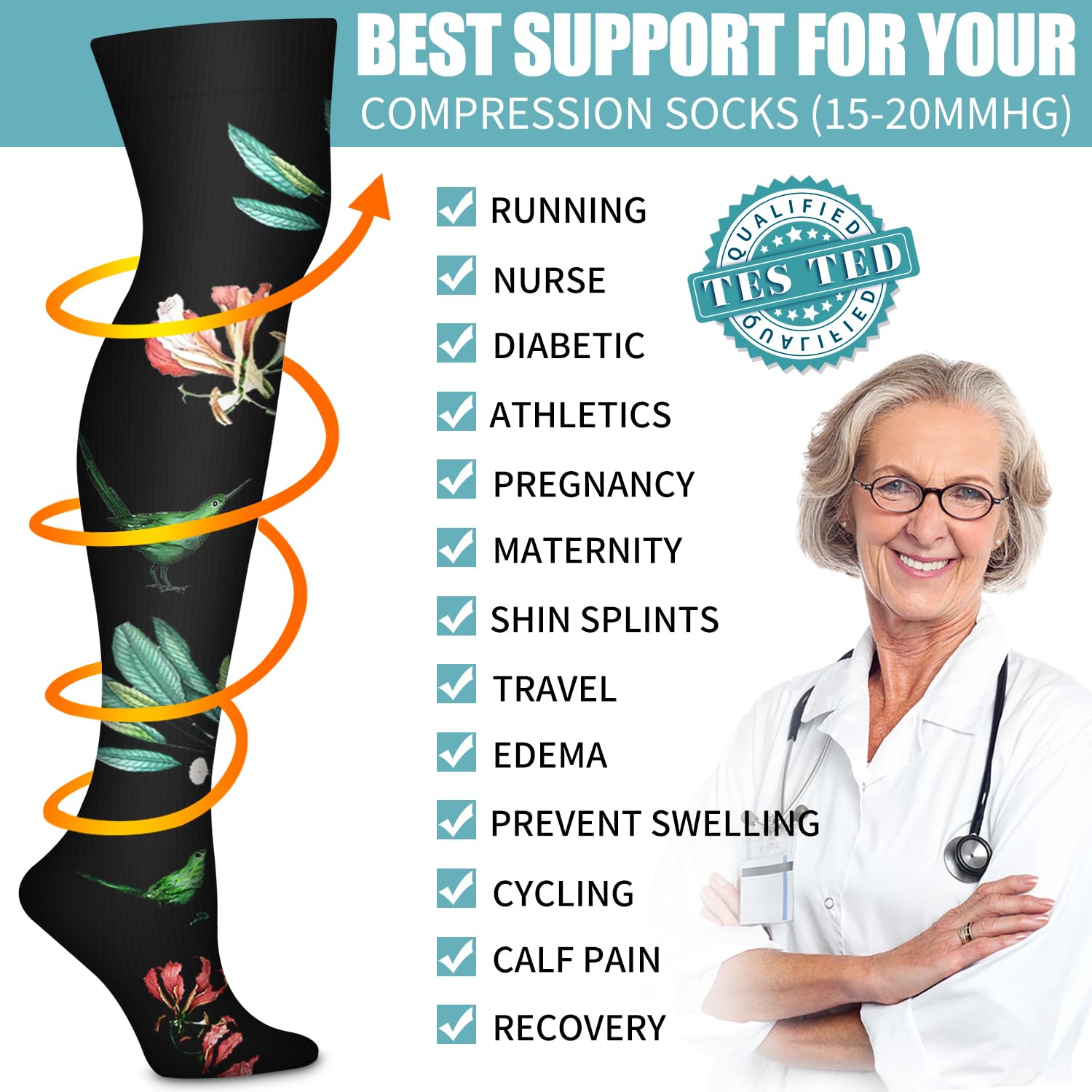 Bluemaple Thigh High Compression Socks for Women & Men - 3 Pairs Medical Grade Circulation Support - Best for Running, Travel, Nursing & Varicose Vein Relief - Over The Knee Socks for Athletes & Frequent Flyers