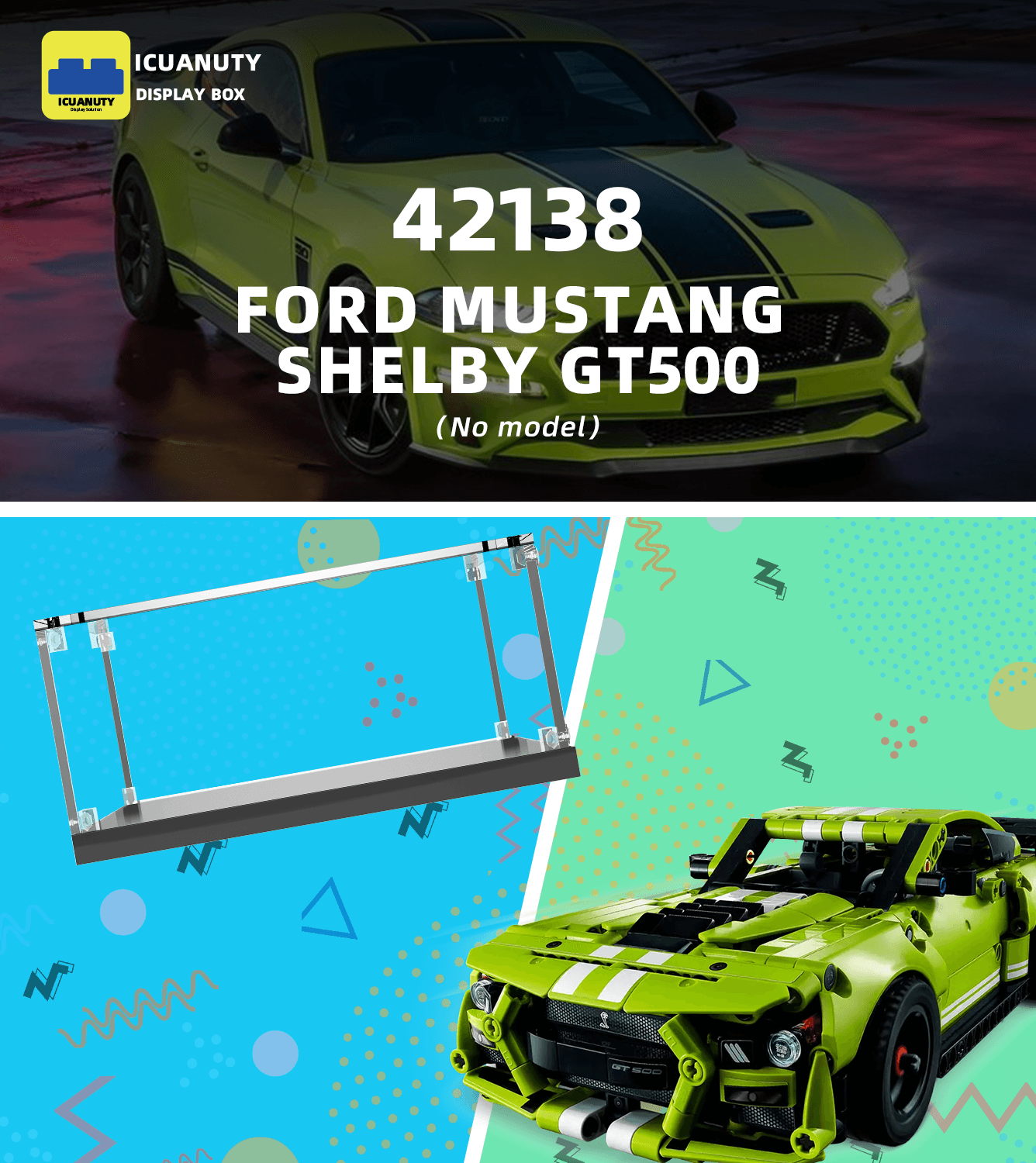 LEGO Technic Ford Mustang Shelby GT500 42138 Display Case - Clear Acrylic Showcase for Model Car Collection - Perfect for Home Decor, Office Display & Gift for LEGO Enthusiasts