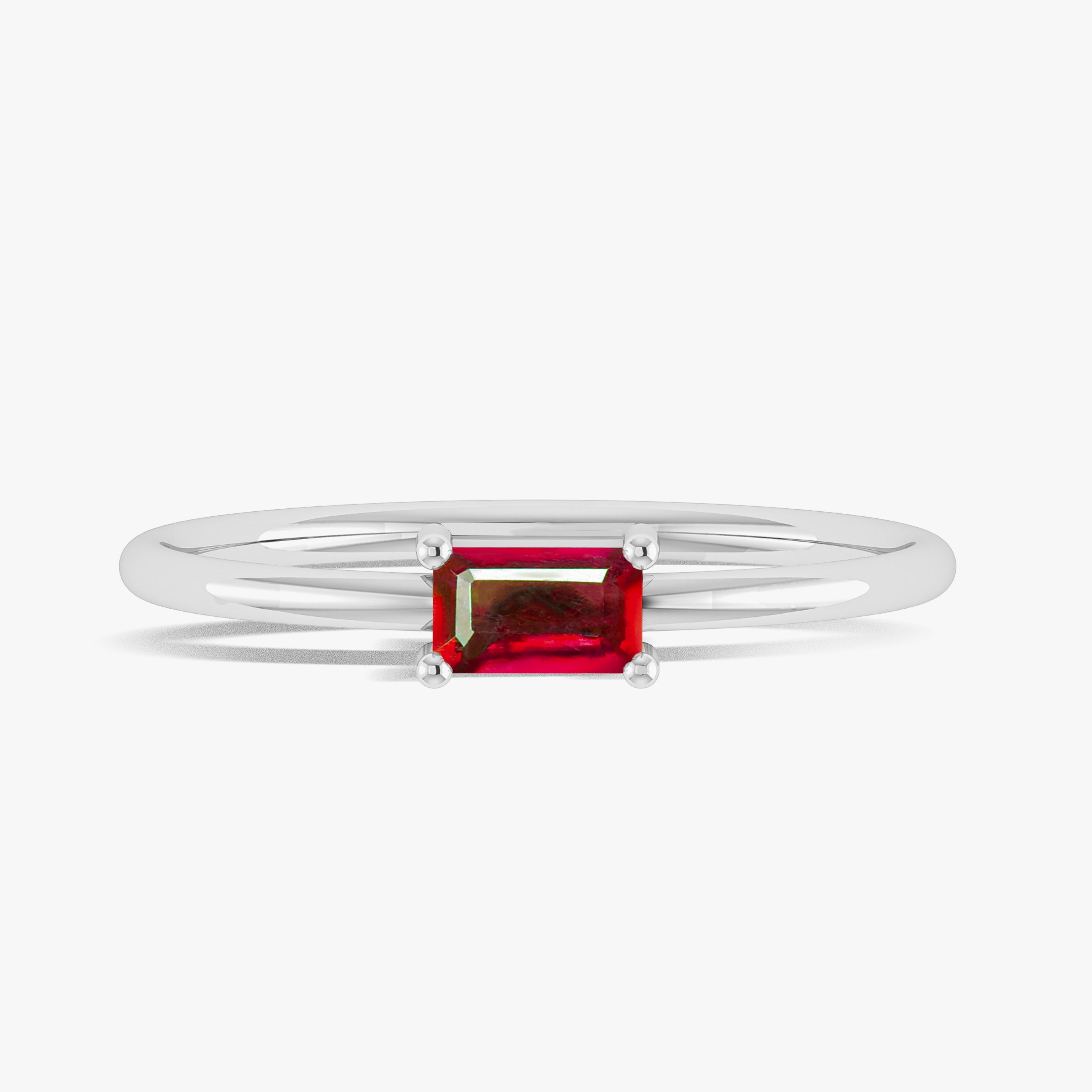 Red Ruby Baguette Gemstone Minimalist Ring - Elegant Dainty Jewelry for Women, Perfect for Everyday Wear, Anniversary Gifts & Special Occasions