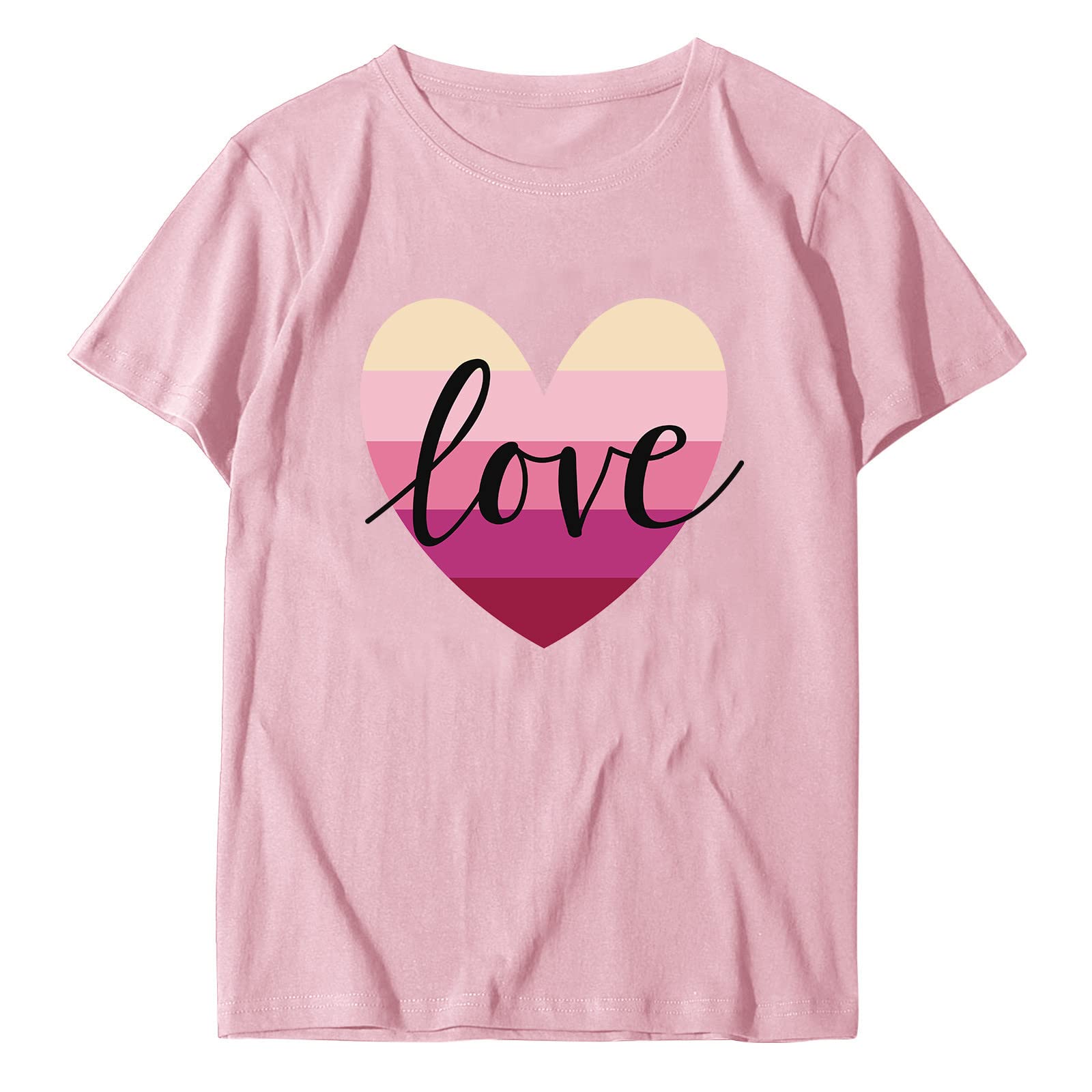 Women's Casual Short Sleeve T-Shirt - Loose Fit Heart Print Blouse for Valentine's Day | Comfortable O-Neck Top for Date Night, Girls' Day Out & Summer Outfits