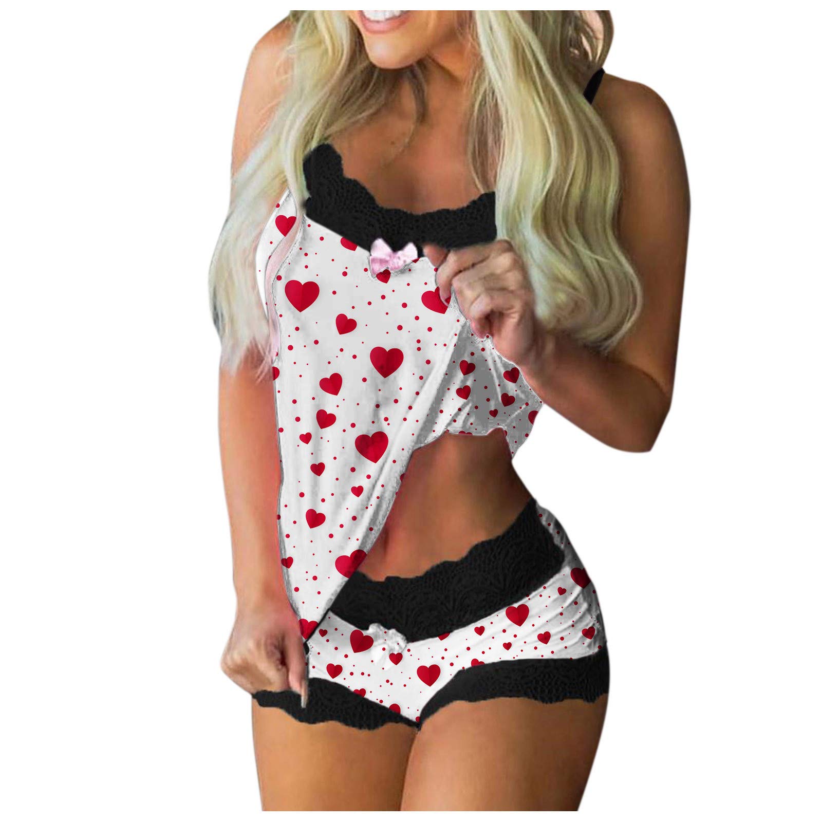 Women's Camo Spaghetti Strap Pajama Set - Sleeveless Lace Trim Sleepwear for Night & Lounge