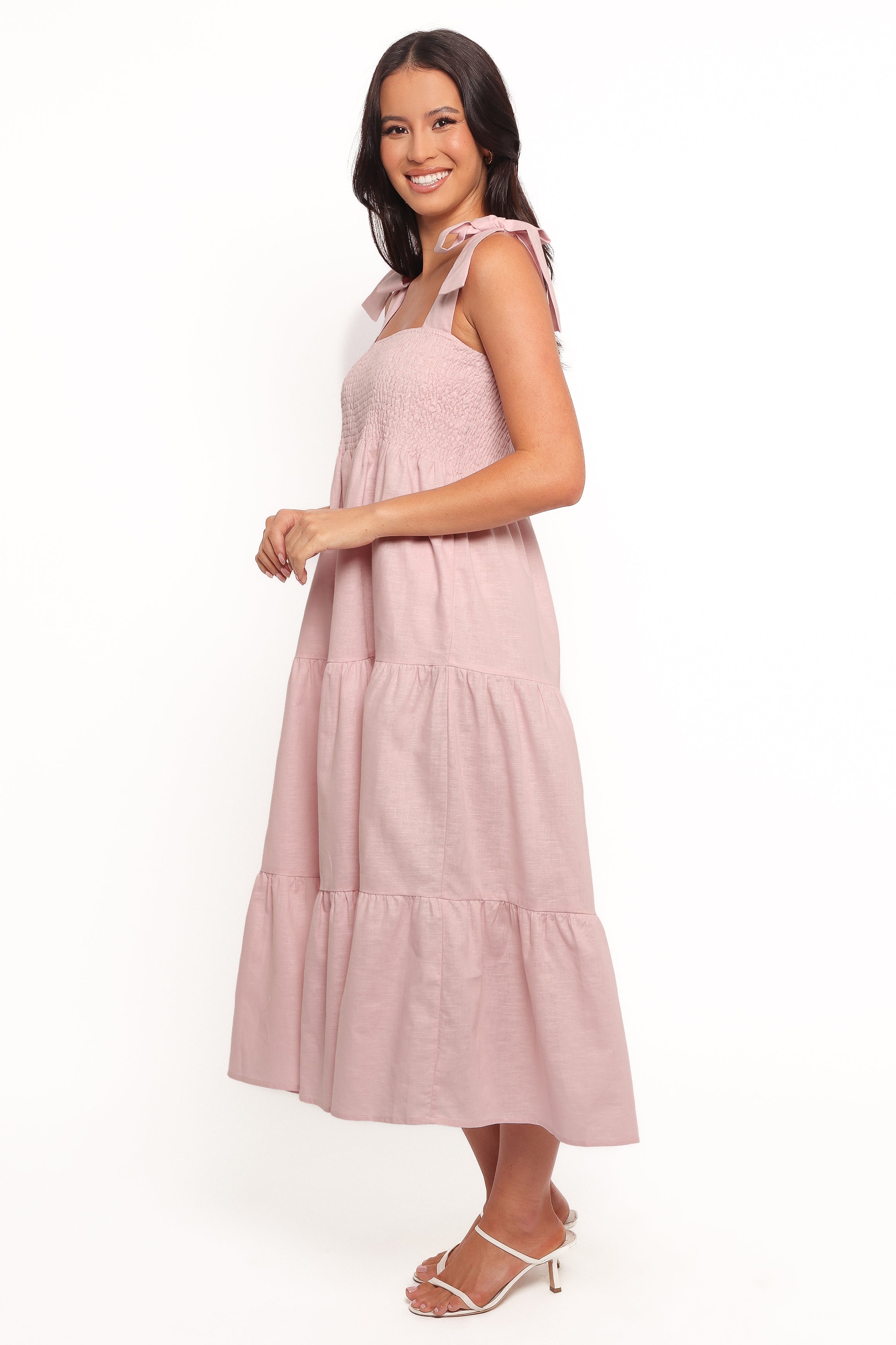 Giorgi Midi Dress for Women - Flowy Pink Summer Dress with V-Neck & Short Sleeves | Perfect for Beach, Party & Casual Wear