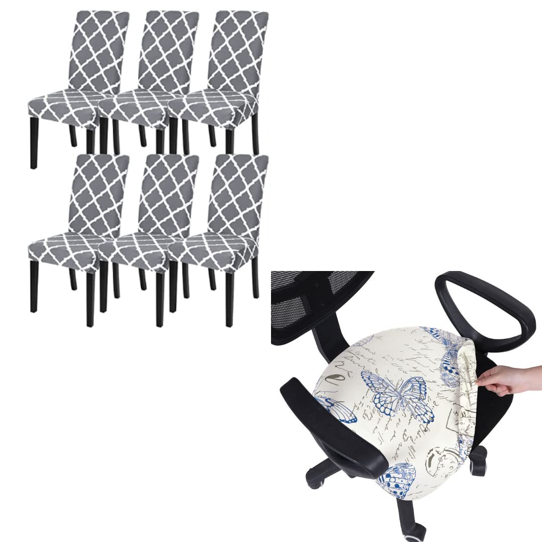SearchI Stretchable Washable Chair Covers Set of 6 - Printed Dining Room & Office Seat Covers (Butterfly Design) | Perfect for Home Decor, Restaurant Use & Event Seating