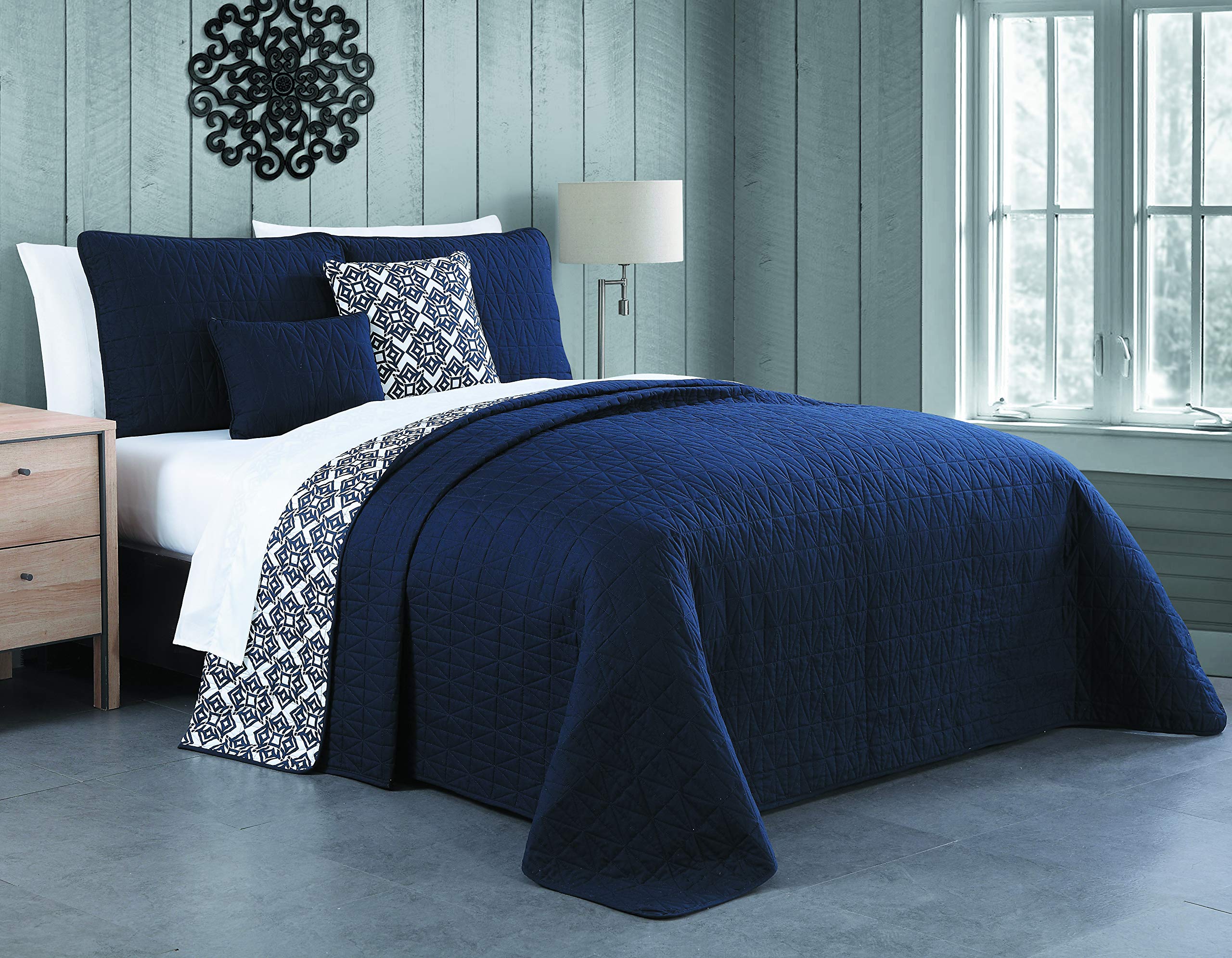 Avondale Manor MEB9QTKINGGHTA Tanvi Navy Blue Quilt Set Queen Size - Soft Bedding Comforter for Master Bedroom, Guest Room & Cozy Home Decor