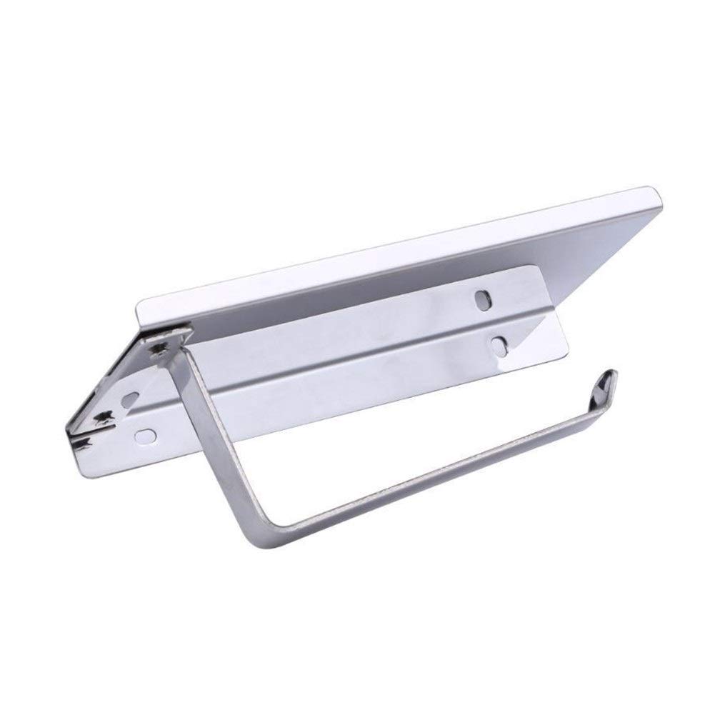 Stainless Steel Wall Mount Toilet Paper Holder with Storage Shelf - Bathroom Tissue Roll & Phone Organizer for WC, Home & Office Use