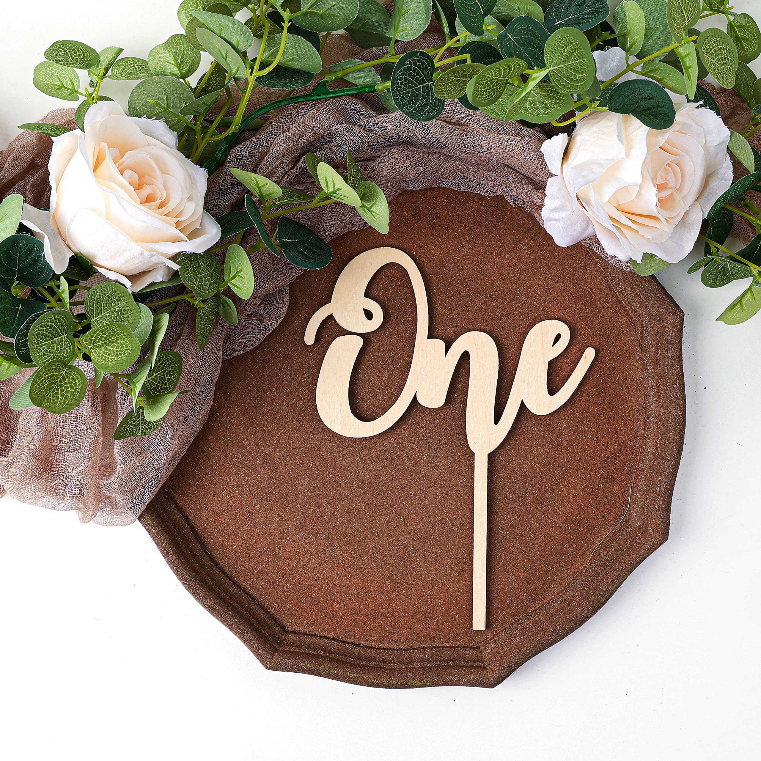 1st Birthday Cake Topper - Rustic Wood One Year Old Cake Decor - Smash Cake Topper for Baby's First Birthday Party - Gender Neutral Wooden Cake Decoration - Perfect for Baby Shower, Birthday Photography & Celebration Decor