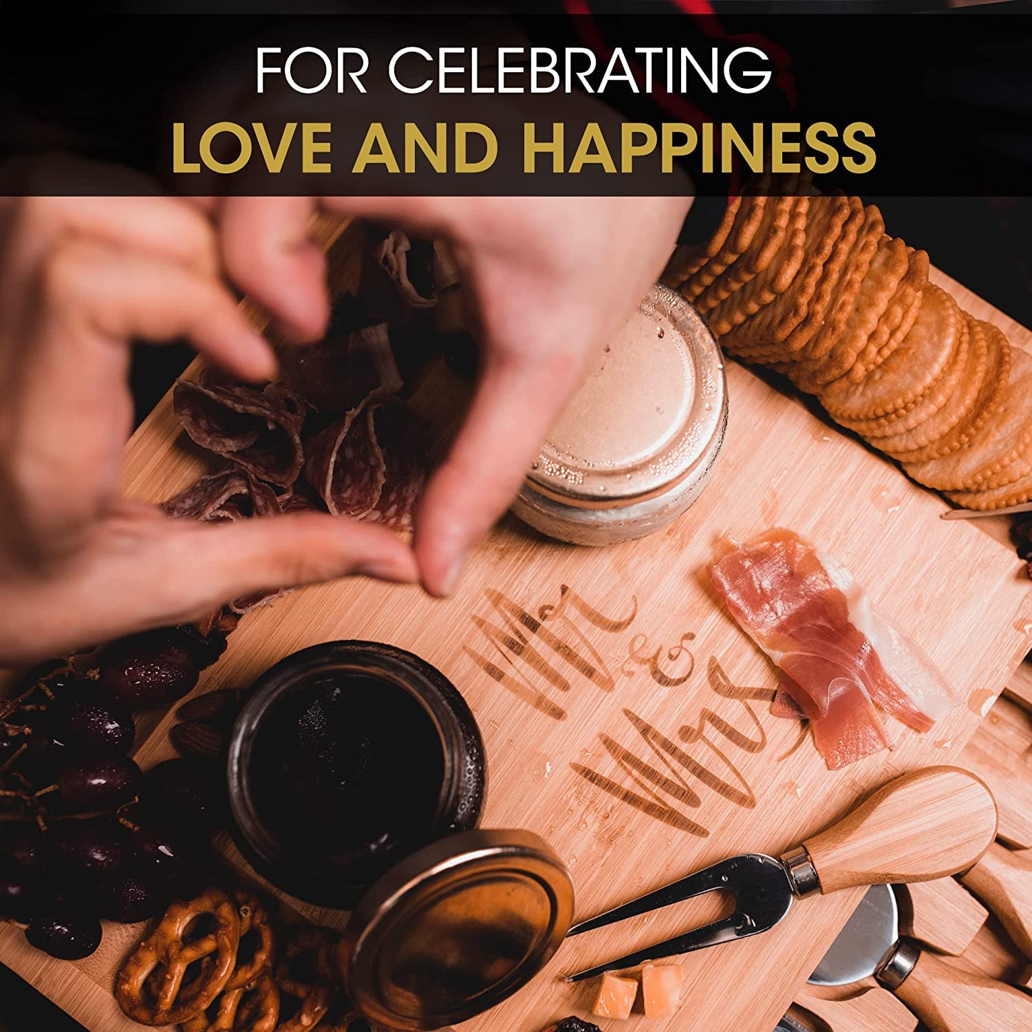 DELUXY Mr and Mrs Cheese Board Set - Elegant Wedding Gift for Couples, Newlyweds, Bridal Showers, Anniversaries - Unique His and Hers Present for Cheese Lovers - Perfect for Romantic Dinners, Housewarming Parties, and Special Celebrations
