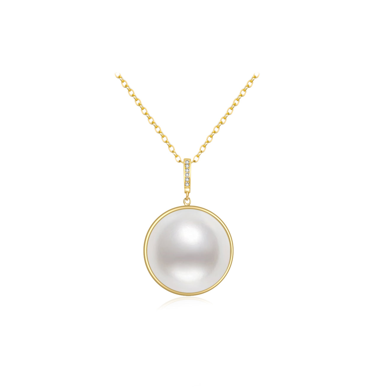 18K Gold Diamond Mabe Pearl Pendant Necklace for Women | Elegant Dome Pearl Jewelry Gift for Anniversary, Wedding & Special Occasions