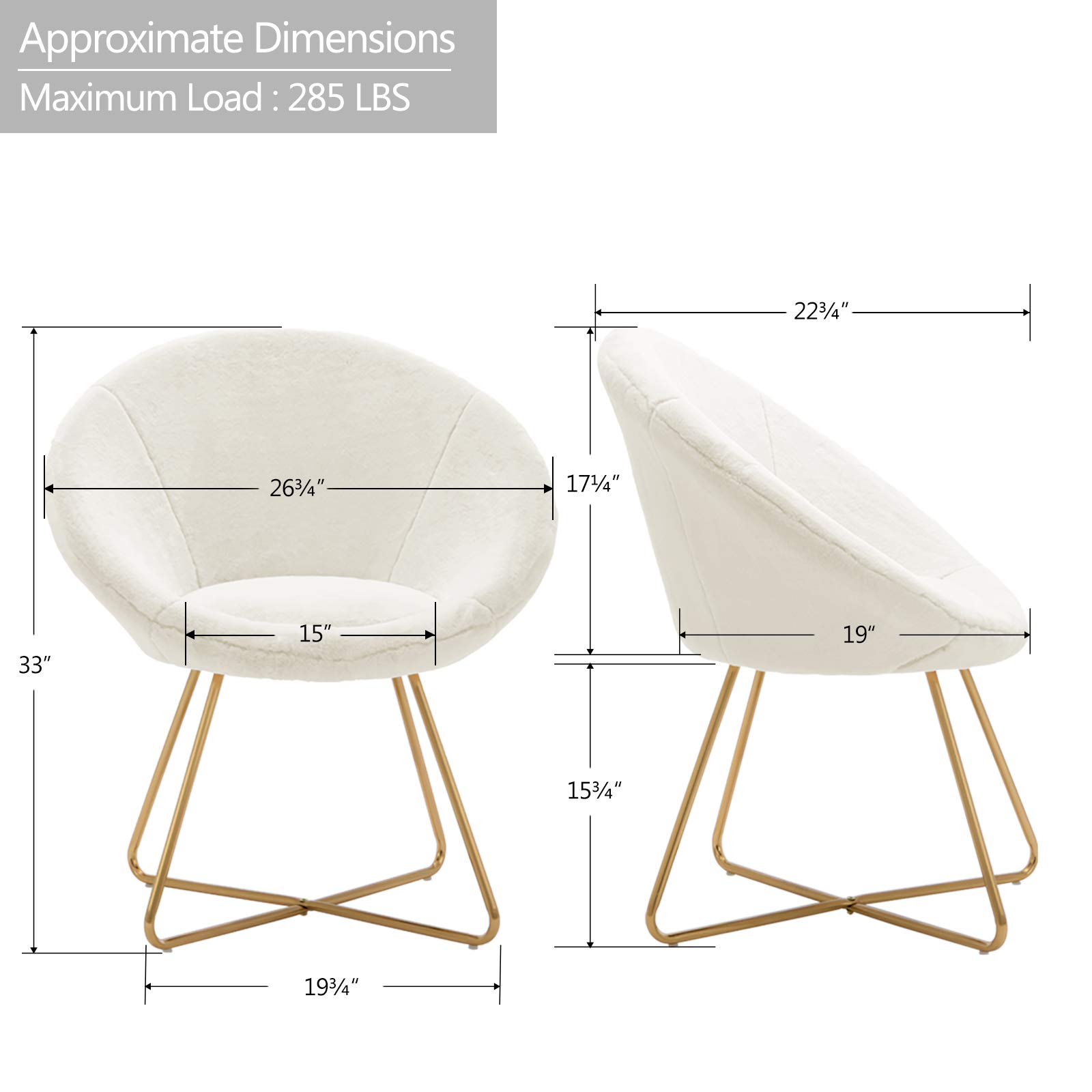 DUHOME Modern Faux Fur Accent Chair - Mid-Century Style Dining & Lounge Chair with Golden Metal Legs - White Living Room Furniture for Home Decor | Perfect for Reading Nook, Bedroom Seating & Cozy Conversation Areas