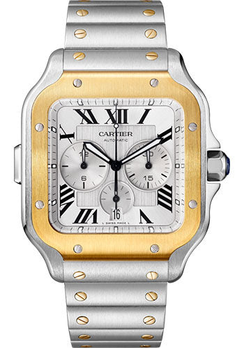 Cartier Santos Chronograph Men's Watch - Stainless Steel & 18K Yellow Gold Luxury Timepiece for Business, Gifts & Special Occasions