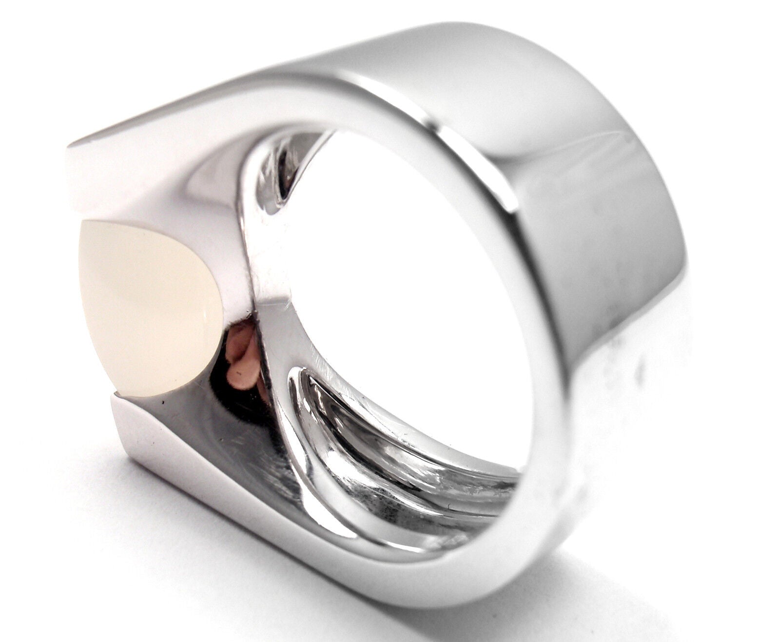 Authentic Cartier 18K White Gold Moonstone Ring - Size 50 (US 5.25) - Luxury Jewelry for Weddings, Anniversaries & Special Occasions