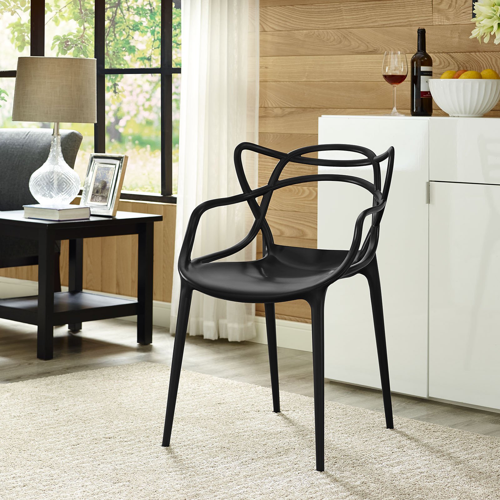 Modway Entangled Modern Molded Plastic Dining Chair - Black Kitchen & Dining Room Armchair, Fully Assembled | Perfect for Small Spaces, Breakfast Nooks & Contemporary Home Decor