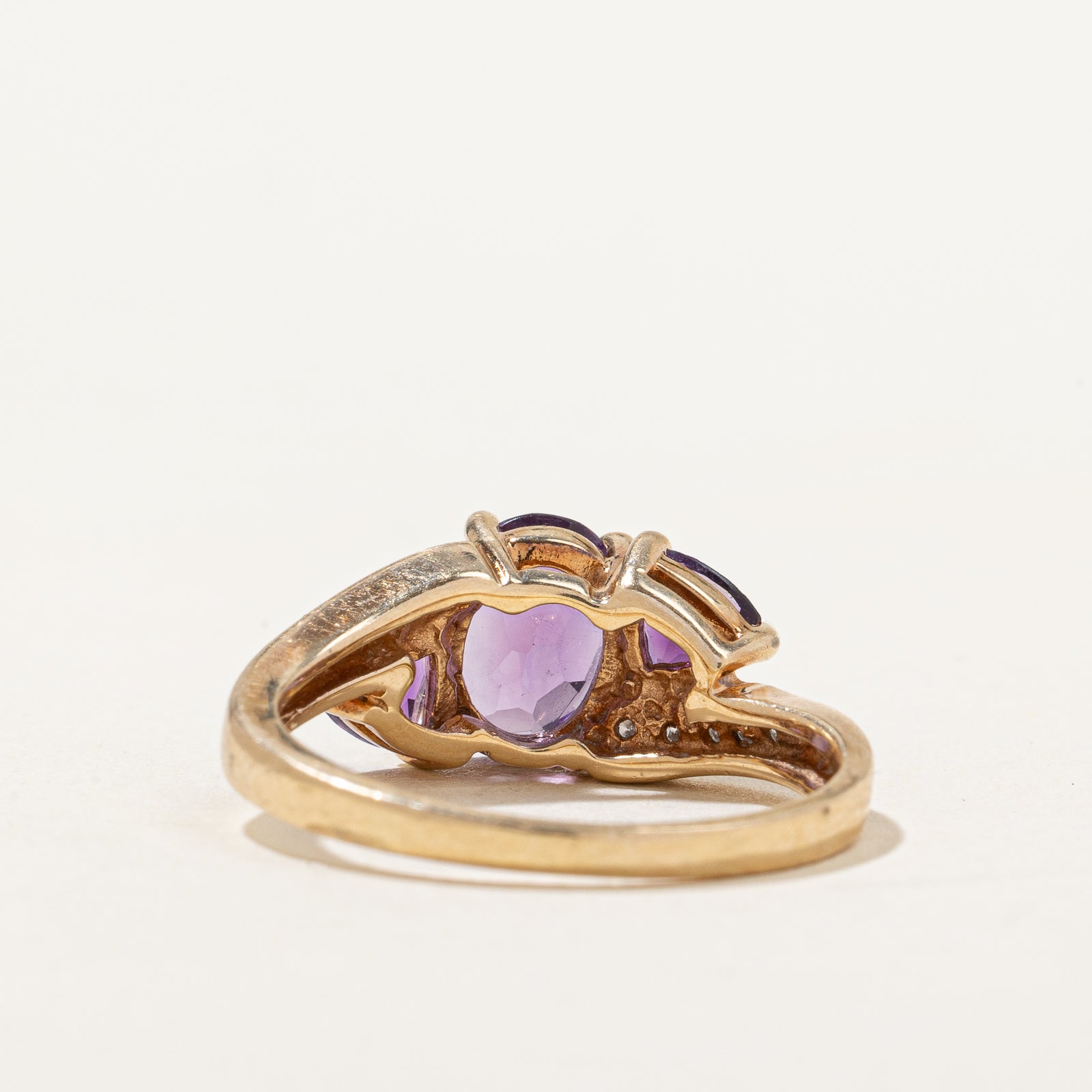 1.40ctw Three Stone Amethyst & Diamond Bypass Ring with 0.1ctw Diamonds | Size 6.25 | Elegant Purple Gemstone Jewelry for Women | Perfect for Engagement, Anniversary & Special Occasions
