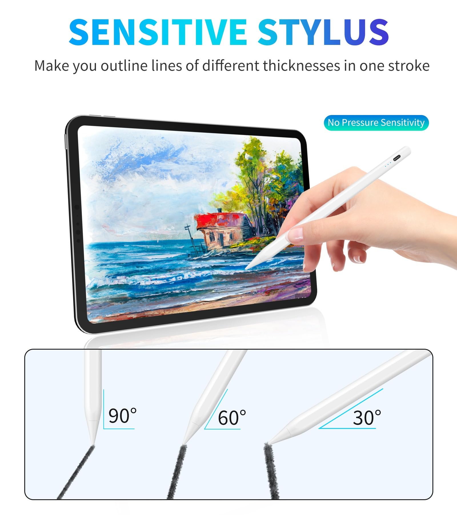 MMK Stylus Pen for iPad (2018-2024) - Pixel Perfect Precision with Tilt & Palm Rejection - Compatible with iPad 10/9/8/7/6, iPad Pro 11