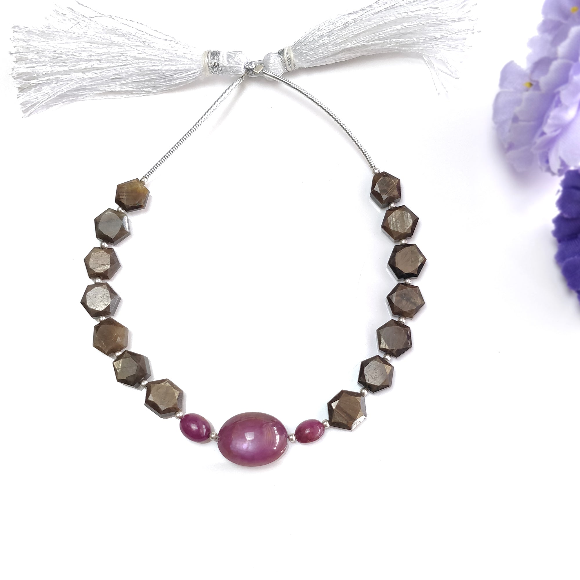 Natural Chocolate Sapphire & Star Ruby Gemstone Cabochon Loose Beads - 41.40cts Hexagon & Oval Shape (7x6mm to 14x11mm) for Jewelry Making, DIY Crafts, Beading Projects - Perfect for Necklaces, Bracelets, Earrings & Boho Style Accessories