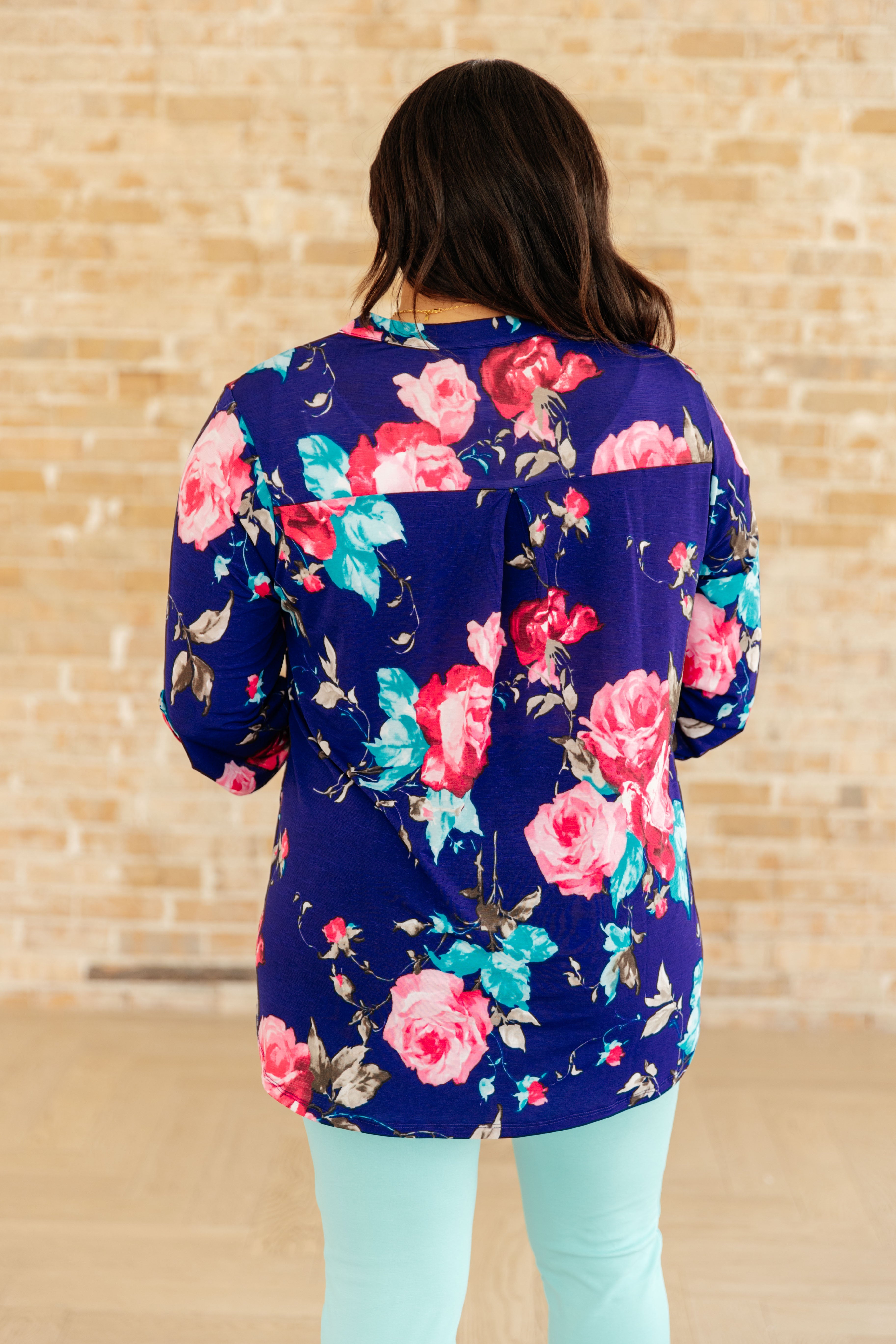 Lizzy Top in Royal Floral Print - Women's Elegant Blouse for Work, Date Night & Special Occasions | Fashionable Floral Tops for Spring & Summer
