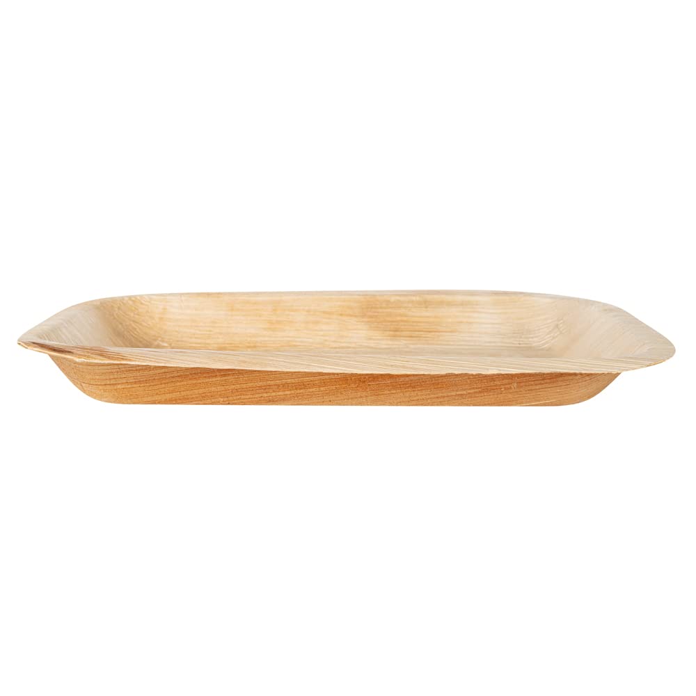 Restaurantware Indo 9.3 x 6.3 Inch Rectangle Palm Leaf Plates - 100 Pack Eco-Friendly, Microwavable & Freezable Areca Palm Leaf Dinner Plates for Hot & Cold Foods | Perfect for Parties, Picnics, Catering & Sustainable Dining