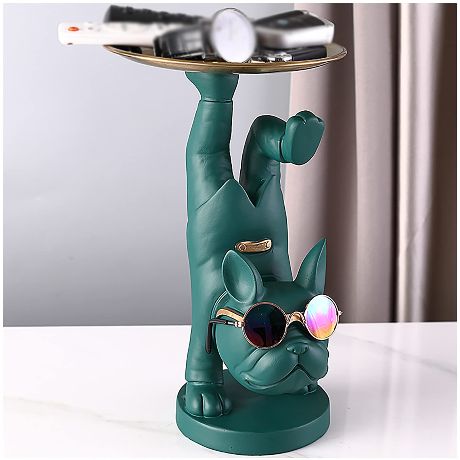 GRWGLE French Bulldog Sculpture Statue - Handcrafted Desktop Decor for Home & Office, Yoga Green - Perfect for Desk Decor, Gift Ideas & Meditation Spaces