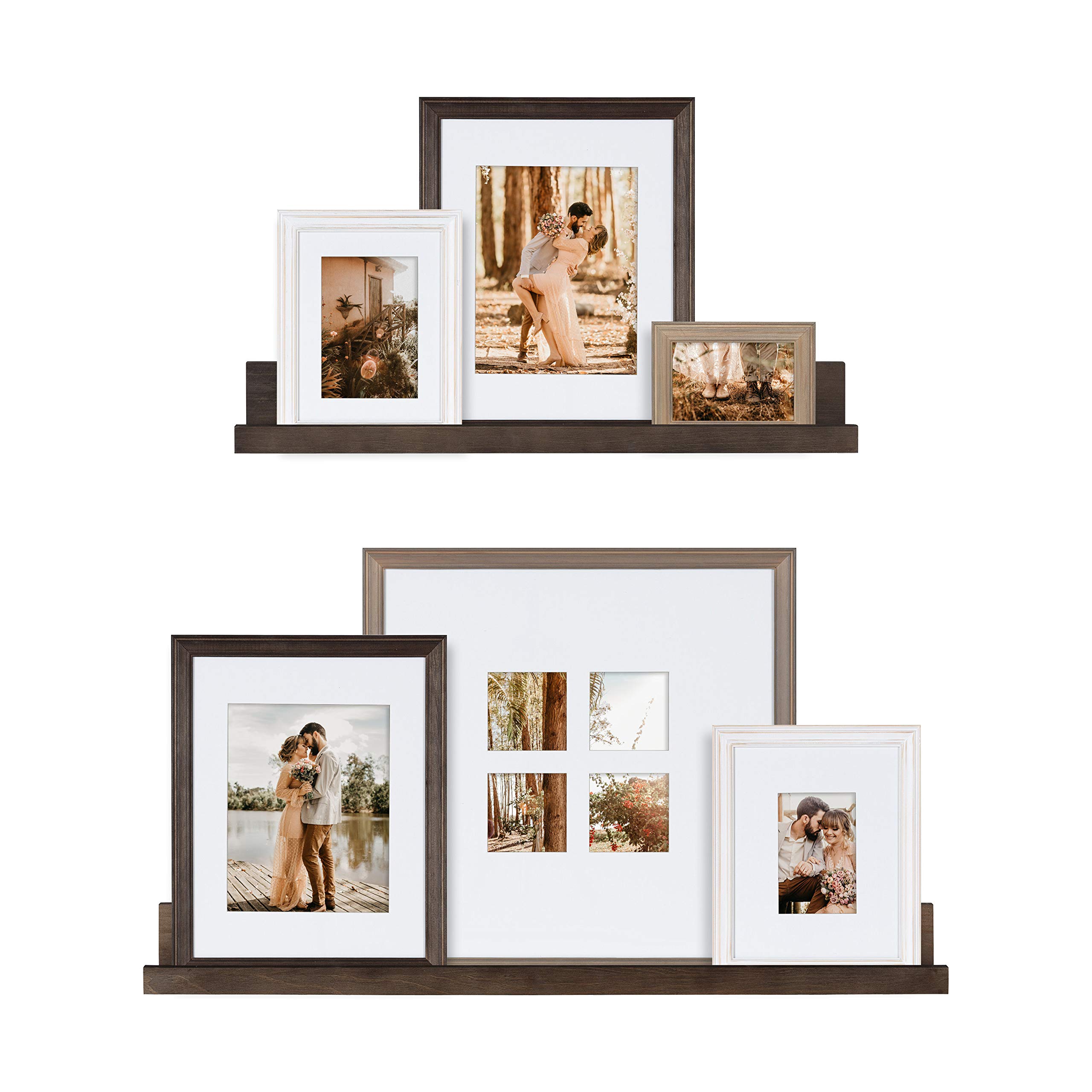 Kate and Laurel Bordeaux Farmhouse Floating Shelf & Wall Frame Set - 8 Piece Kit with Multiple Finishes & Assorted Sizes - Perfect for Living Room, Bedroom, or Office Decor