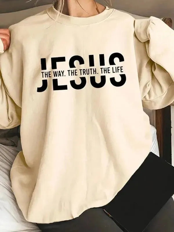 Jesus Print Women's Sweatshirt - Religious Christian Graphic Hoodie for Women - Perfect for Church, Bible Study & Faith-Based Events