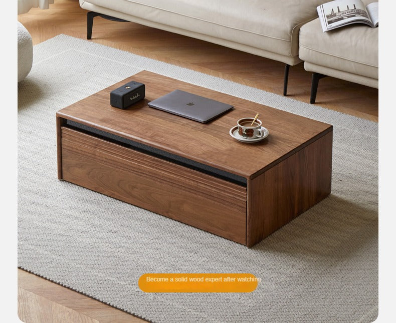 Modern Minimalist Black Walnut Solid Wood Coffee Table - Handcrafted Mid-Century Style Living Room Centerpiece for Home Decor
