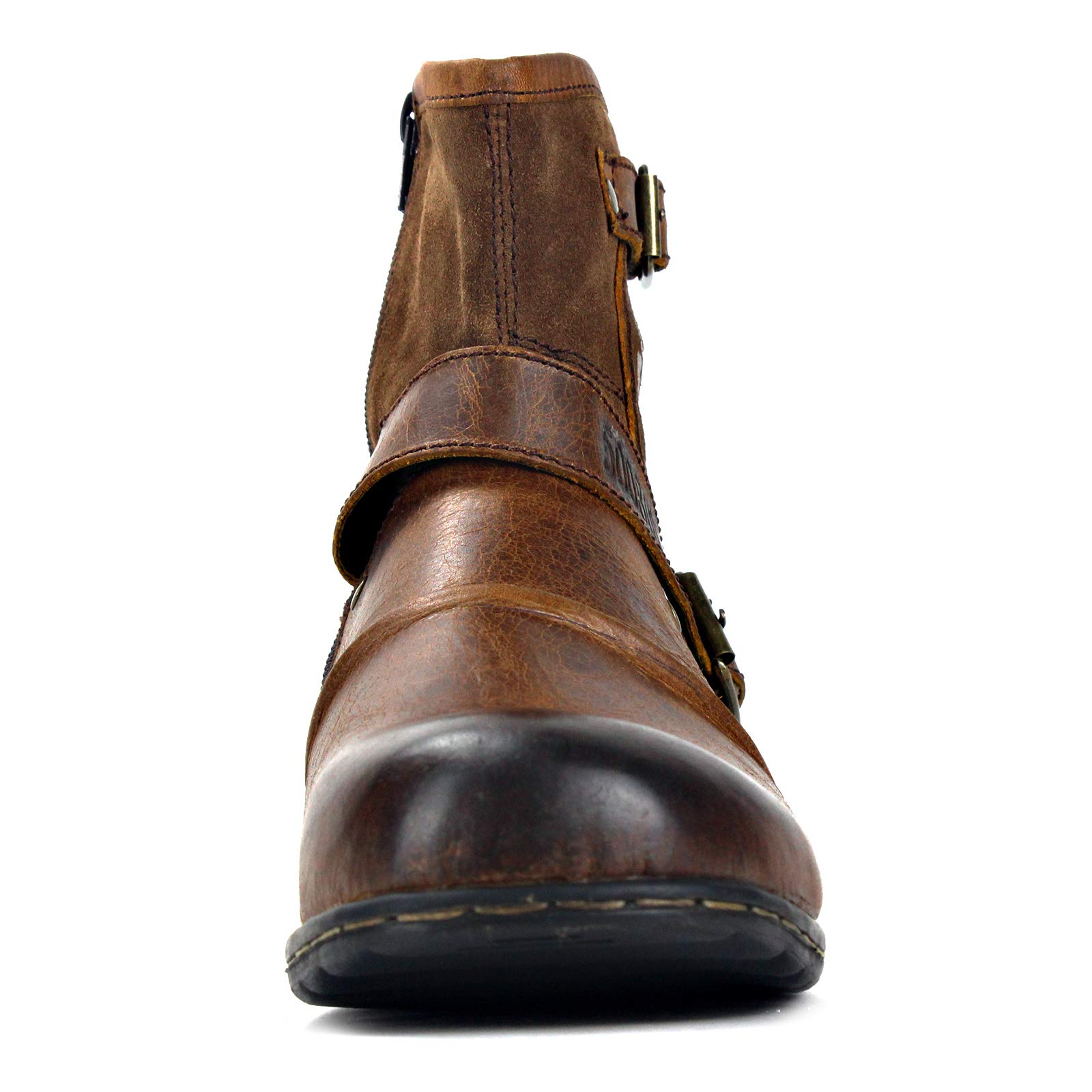 OSSTONE Men's Fashion Moto Boots - Zipper-Up Leather Chukka Boots Casual Shoes OS-5008-1 in Camouflage Green | Perfect for Motorcycle Riding, Outdoor Adventures & Street Style